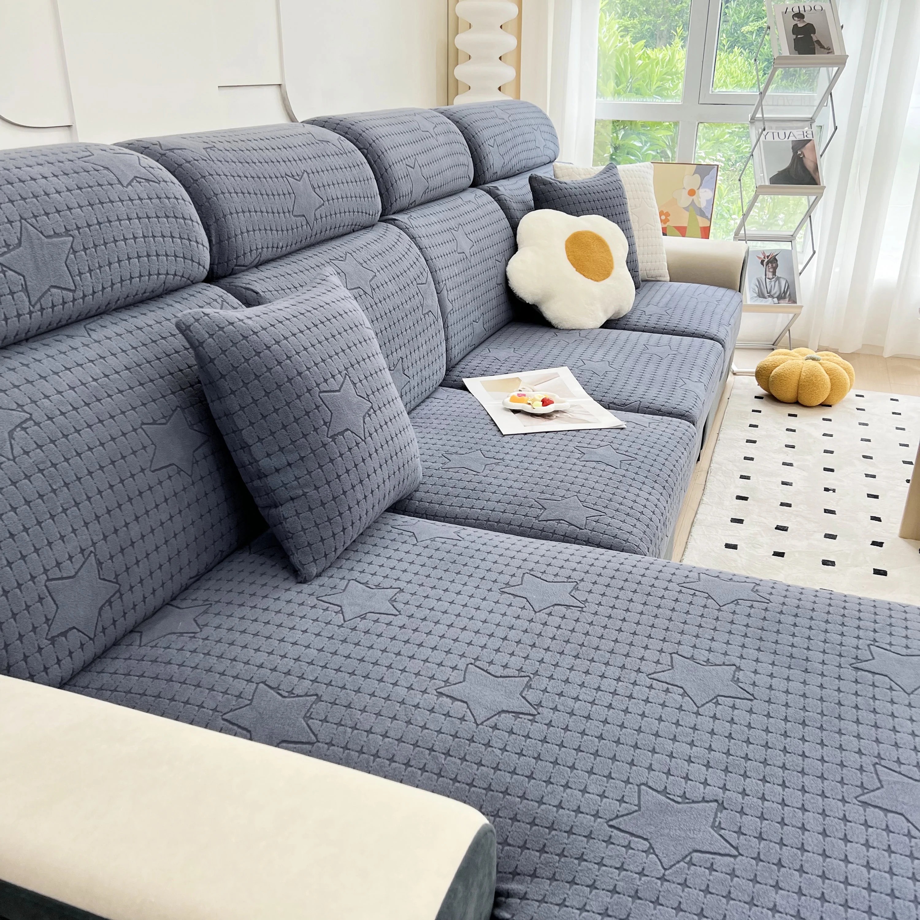 Fleece Fabric Cushion Covers for Sectional Sofas and L-Shaped Couch, Stretch Washable Sofa Seat Covers - Image 125