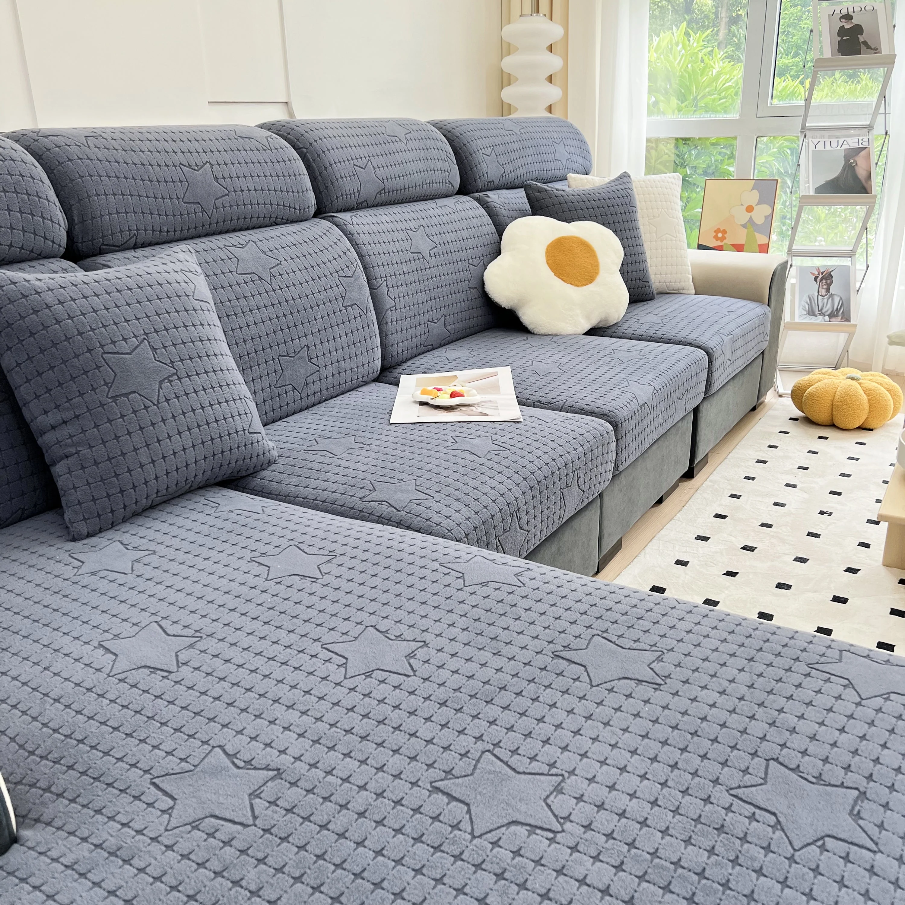 Fleece Fabric Cushion Covers for Sectional Sofas and L-Shaped Couch, Stretch Washable Sofa Seat Covers - Image 128