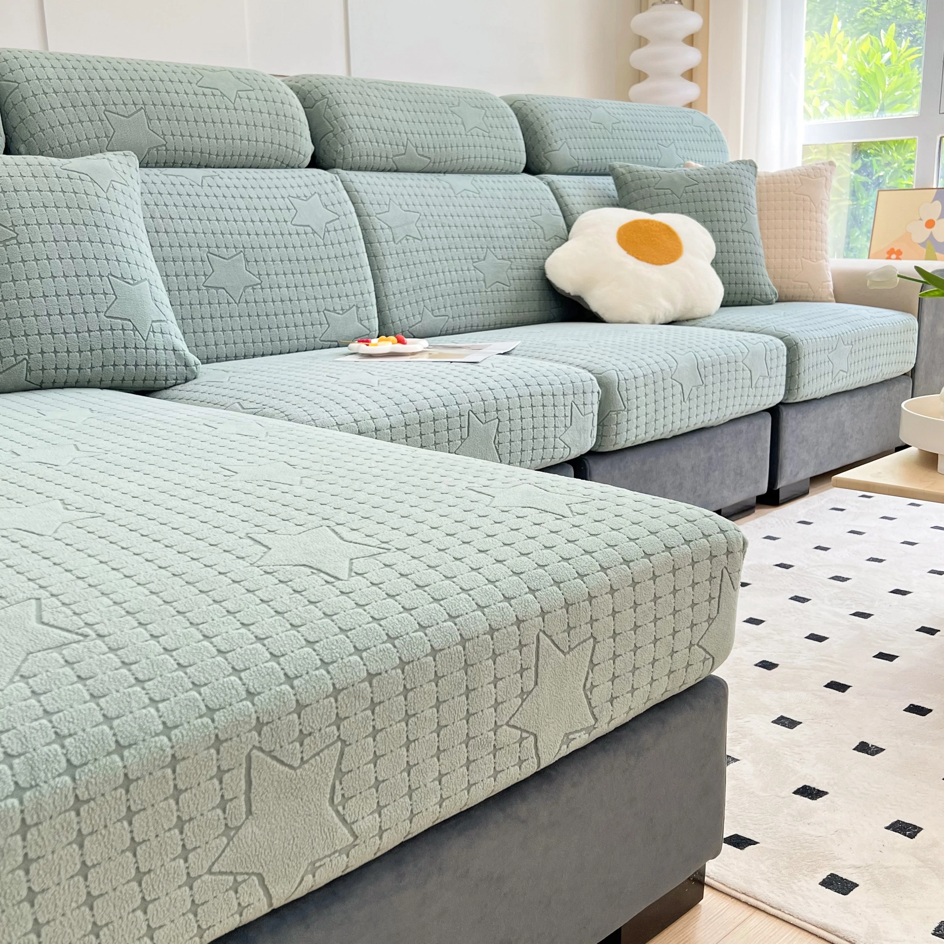 Fleece Fabric Cushion Covers for Sectional Sofas and L-Shaped Couch, Stretch Washable Sofa Seat Covers - Image 13