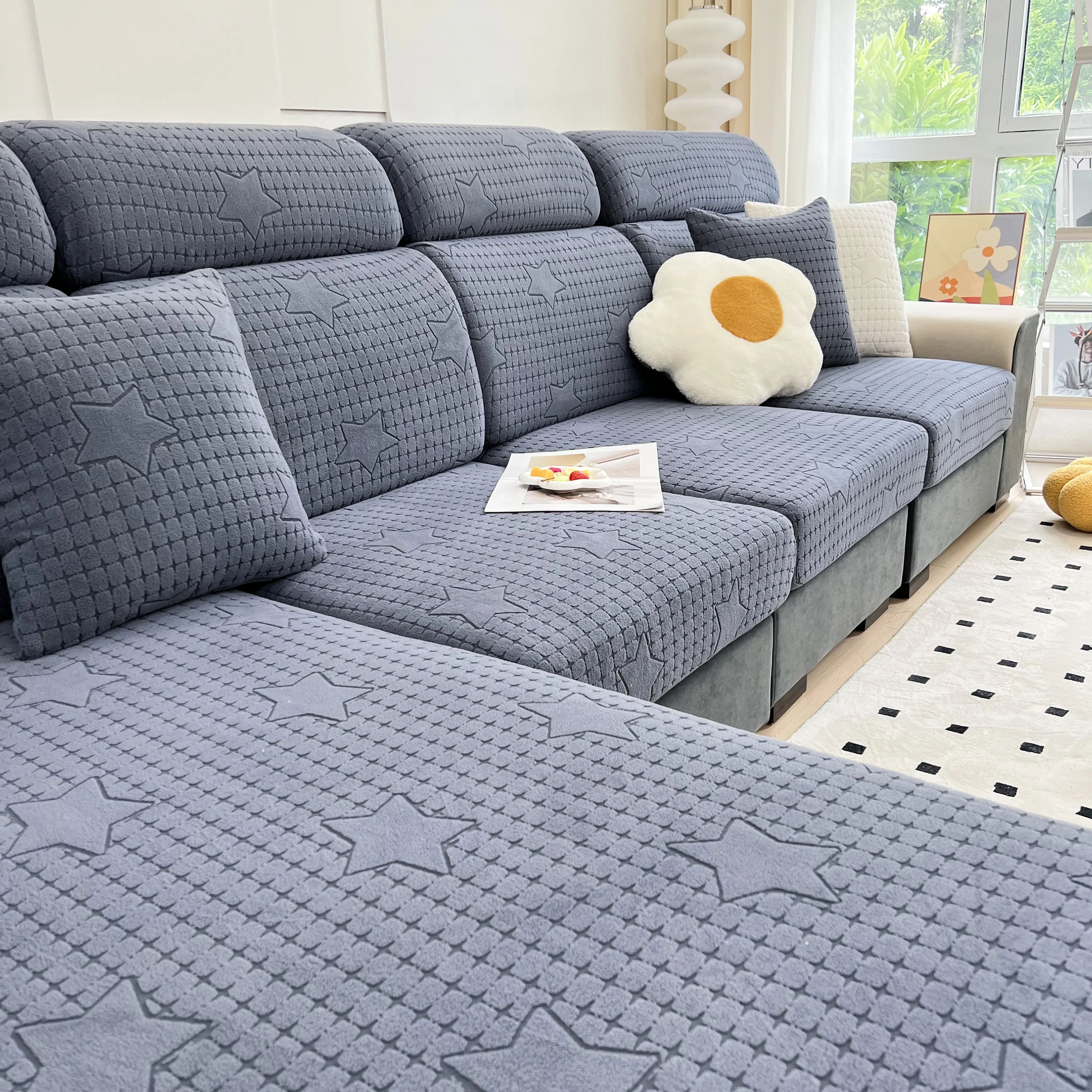 Fleece Fabric Cushion Covers for Sectional Sofas and L-Shaped Couch, Stretch Washable Sofa Seat Covers - Image 130