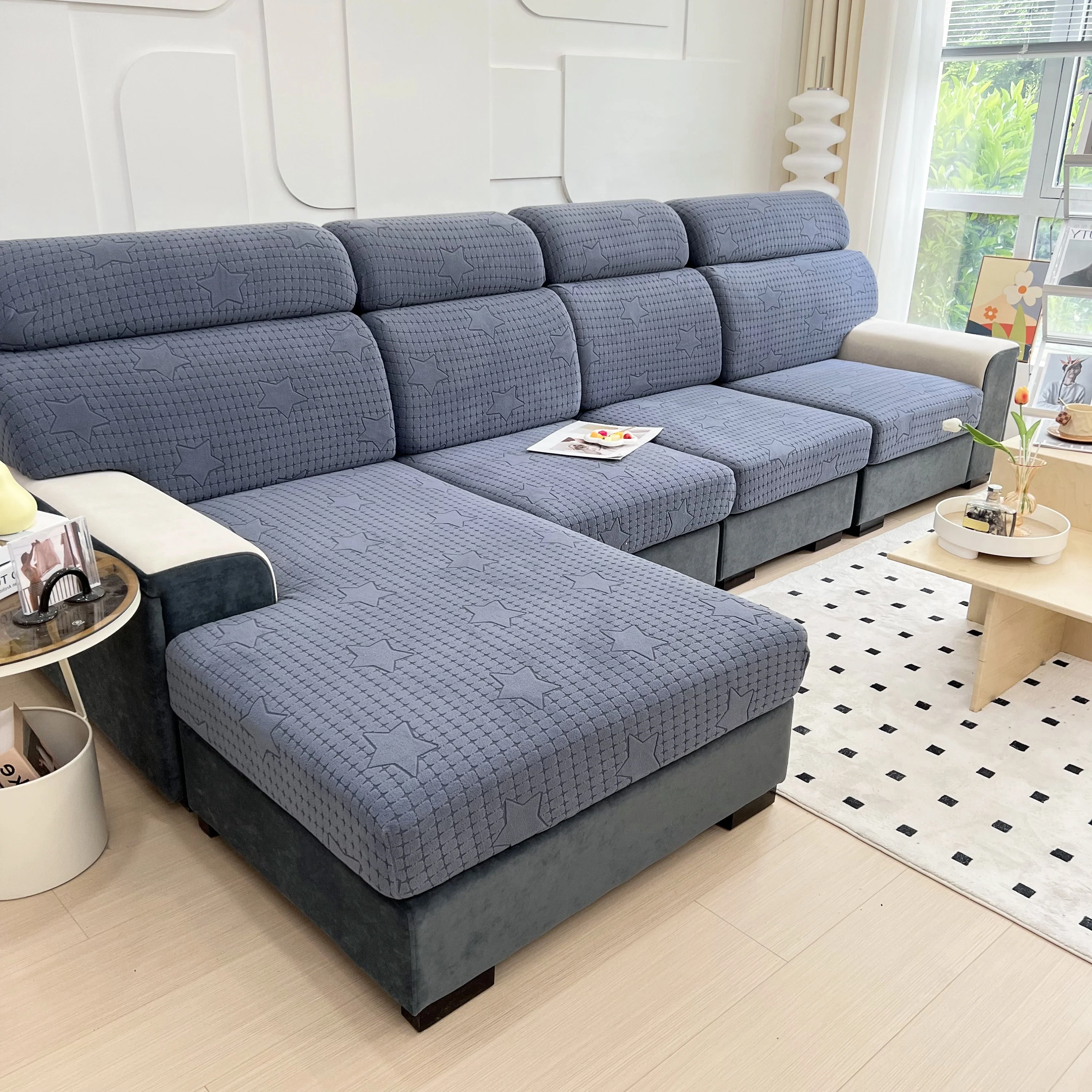 Fleece Fabric Cushion Covers for Sectional Sofas and L-Shaped Couch, Stretch Washable Sofa Seat Covers - Image 132