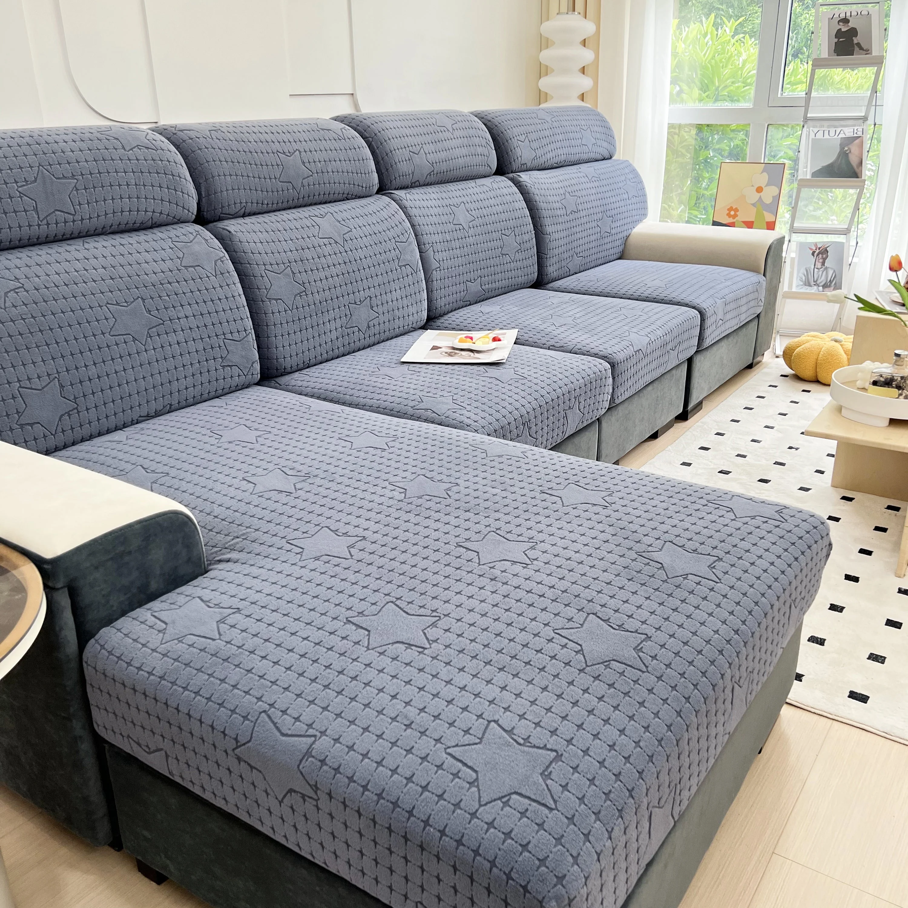 Fleece Fabric Cushion Covers for Sectional Sofas and L-Shaped Couch, Stretch Washable Sofa Seat Covers - Image 133