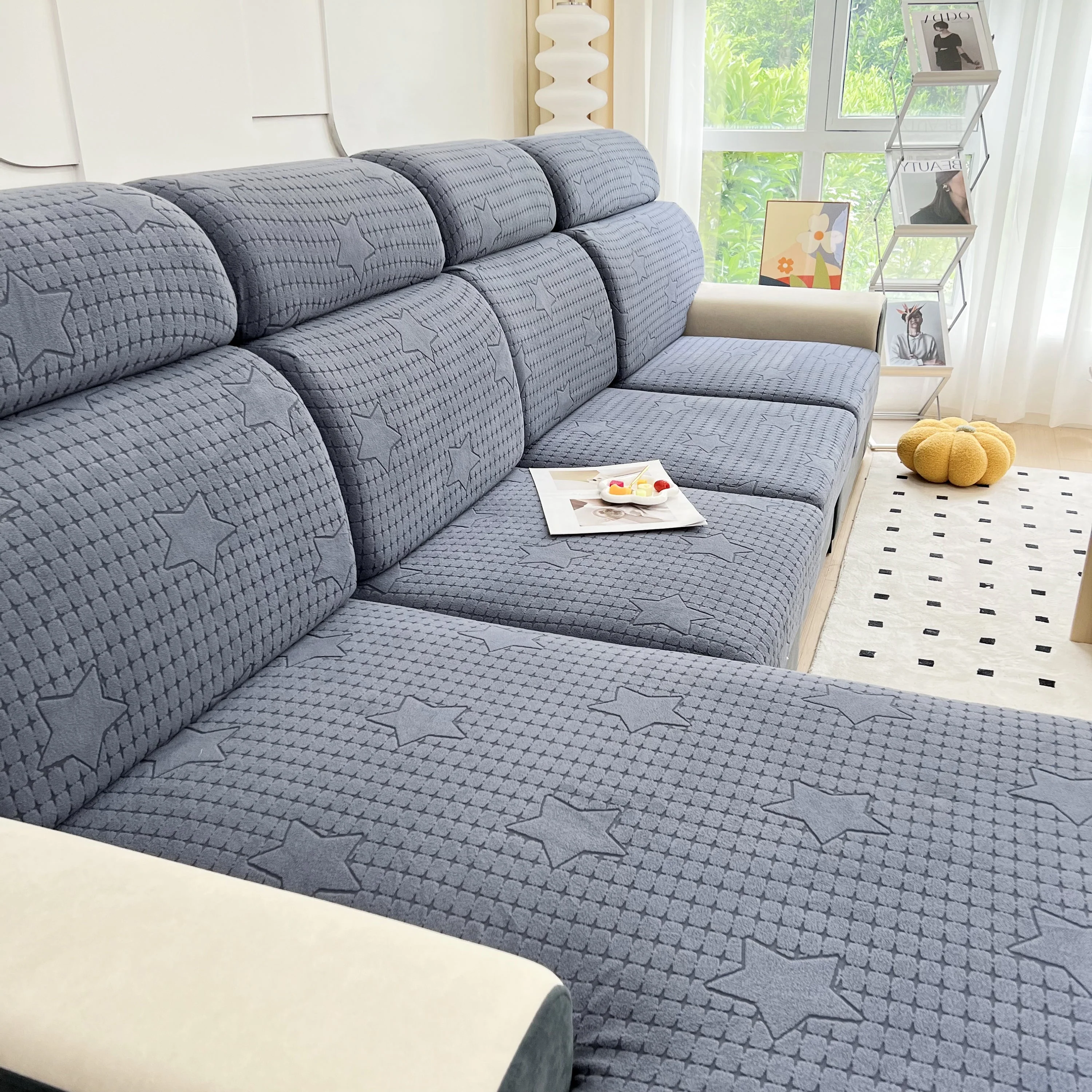 Fleece Fabric Cushion Covers for Sectional Sofas and L-Shaped Couch, Stretch Washable Sofa Seat Covers - Image 135