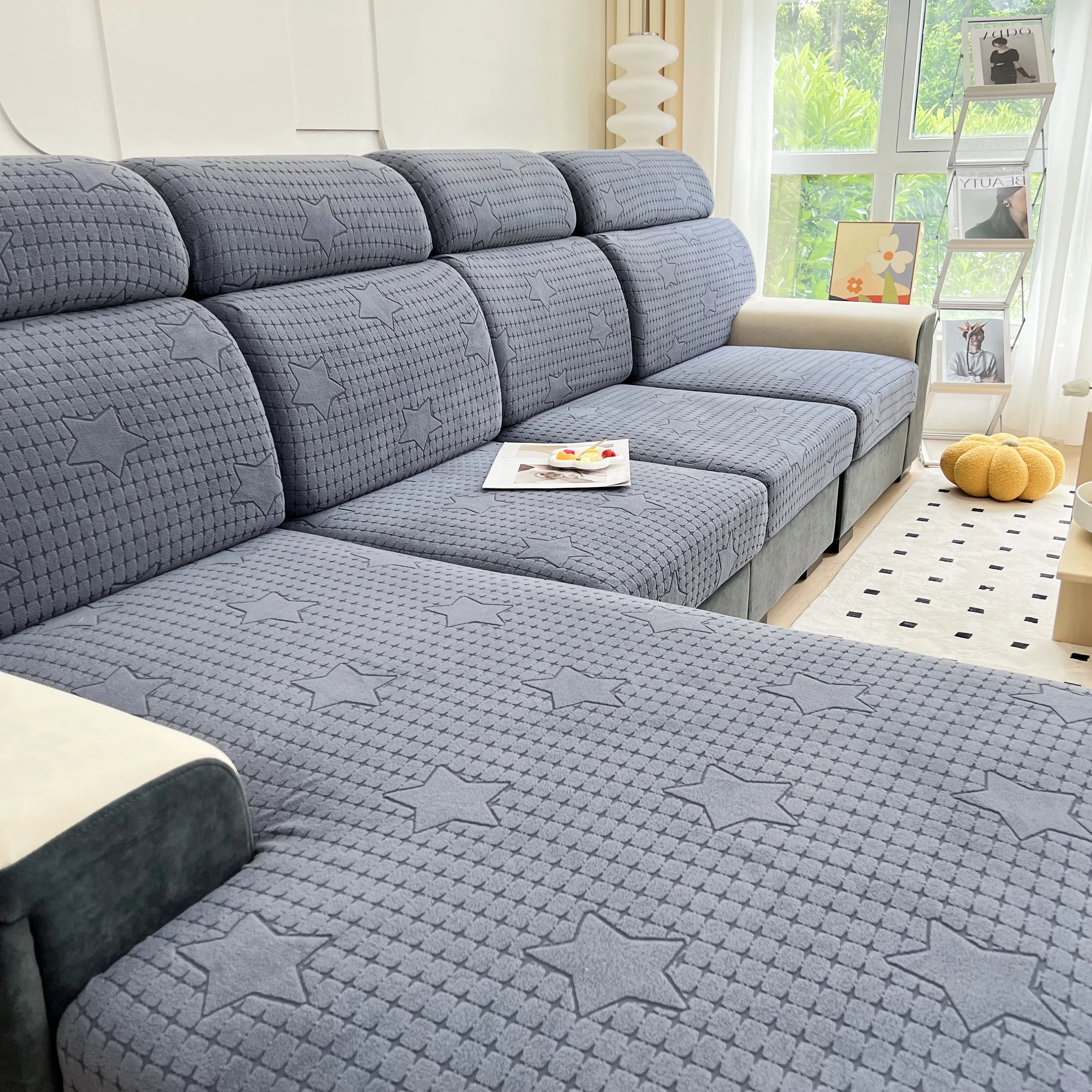 Fleece Fabric Cushion Covers for Sectional Sofas and L-Shaped Couch, Stretch Washable Sofa Seat Covers - Image 136