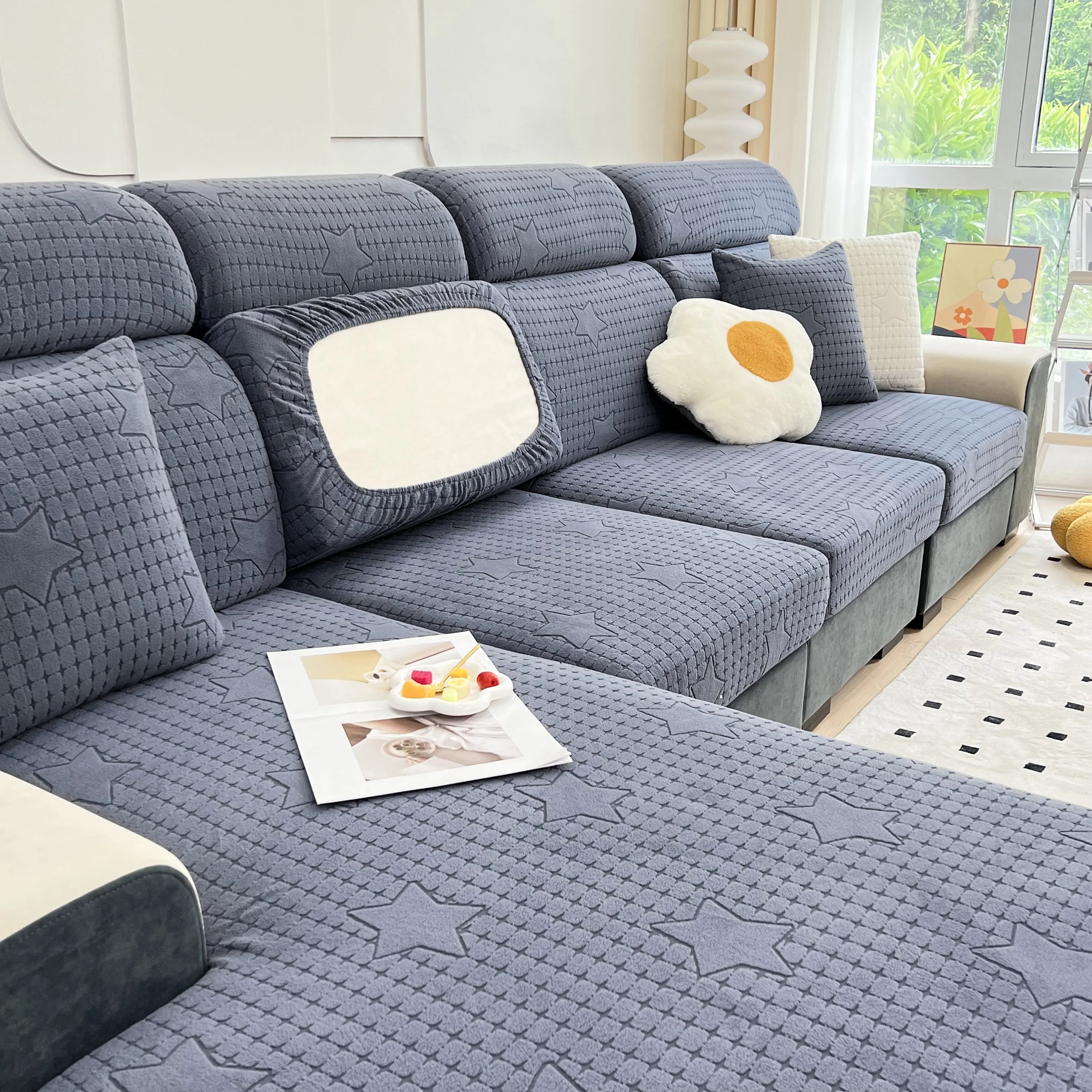 Fleece Fabric Cushion Covers for Sectional Sofas and L-Shaped Couch, Stretch Washable Sofa Seat Covers - Image 137