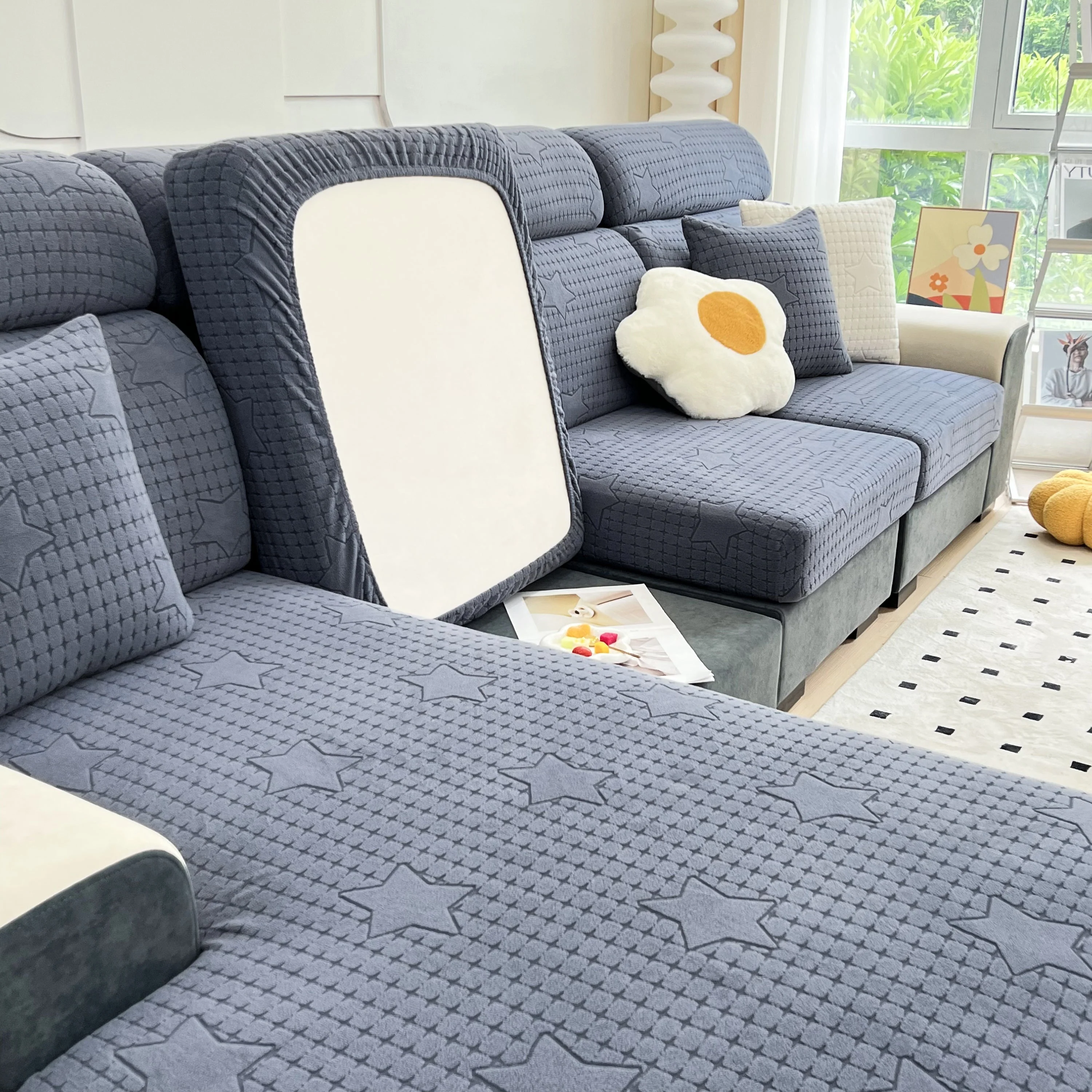 Fleece Fabric Cushion Covers for Sectional Sofas and L-Shaped Couch, Stretch Washable Sofa Seat Covers - Image 138