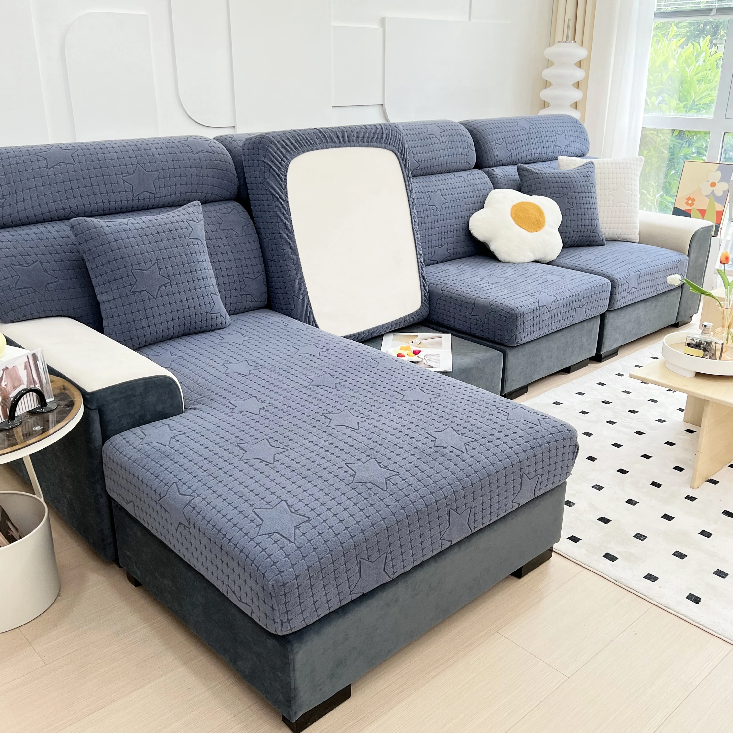 Fleece Fabric Cushion Covers for Sectional Sofas and L-Shaped Couch, Stretch Washable Sofa Seat Covers - Image 139