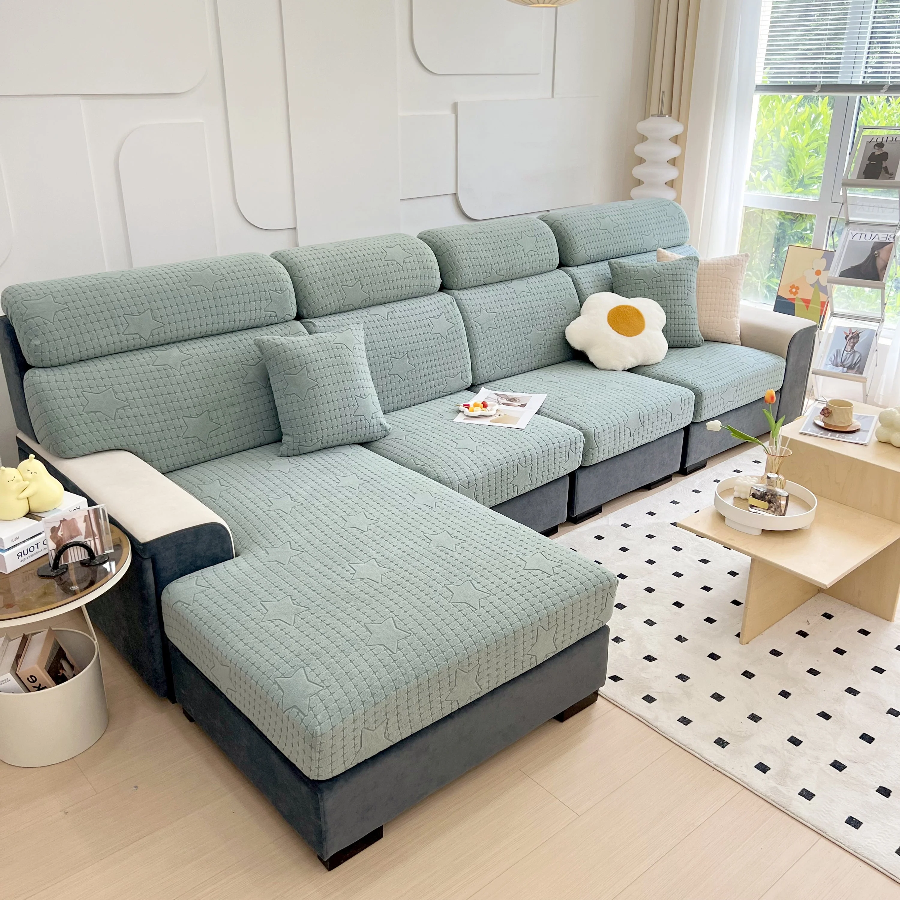 Fleece Fabric Cushion Covers for Sectional Sofas and L-Shaped Couch, Stretch Washable Sofa Seat Covers - Image 14