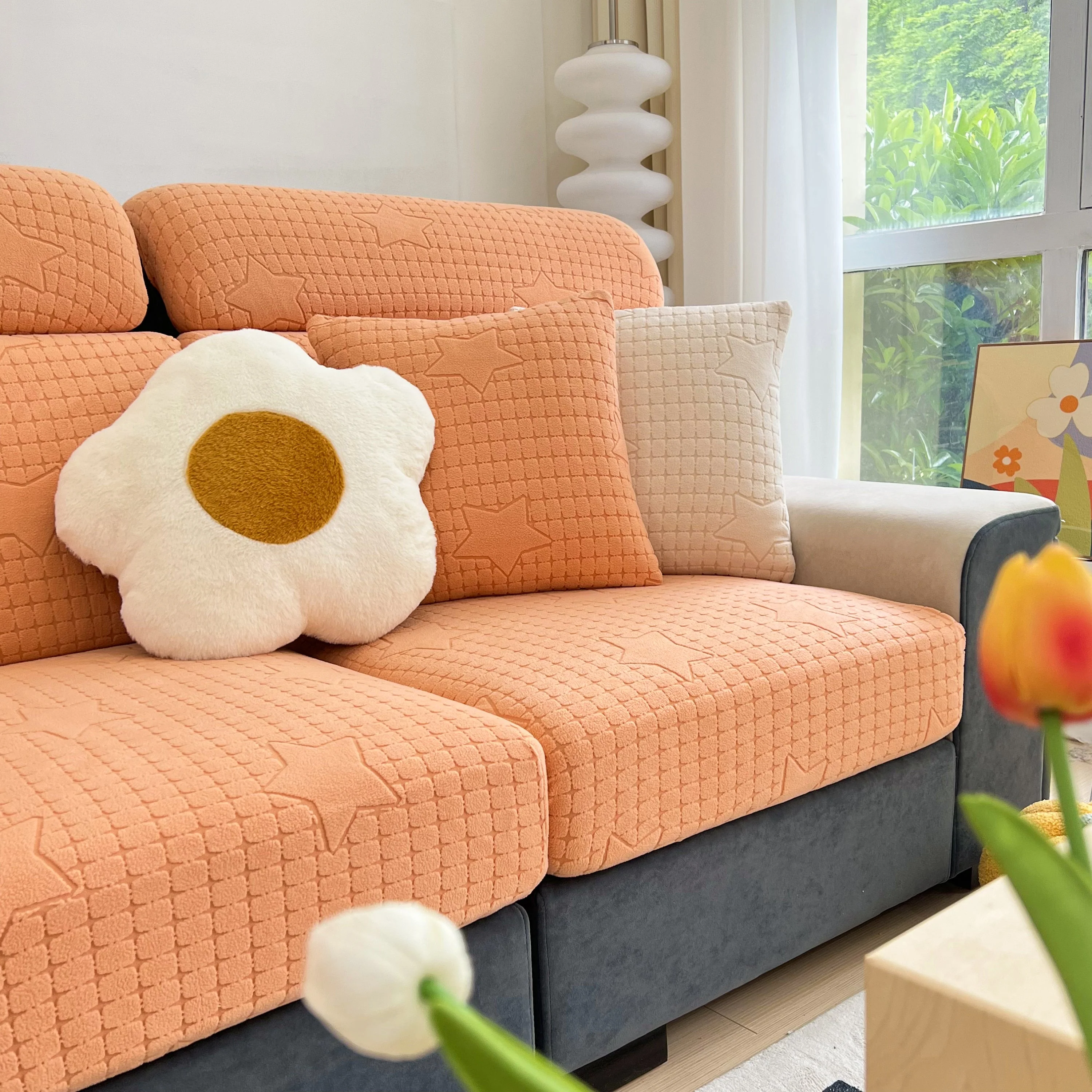 Fleece Fabric Cushion Covers for Sectional Sofas and L-Shaped Couch, Stretch Washable Sofa Seat Covers - Image 144