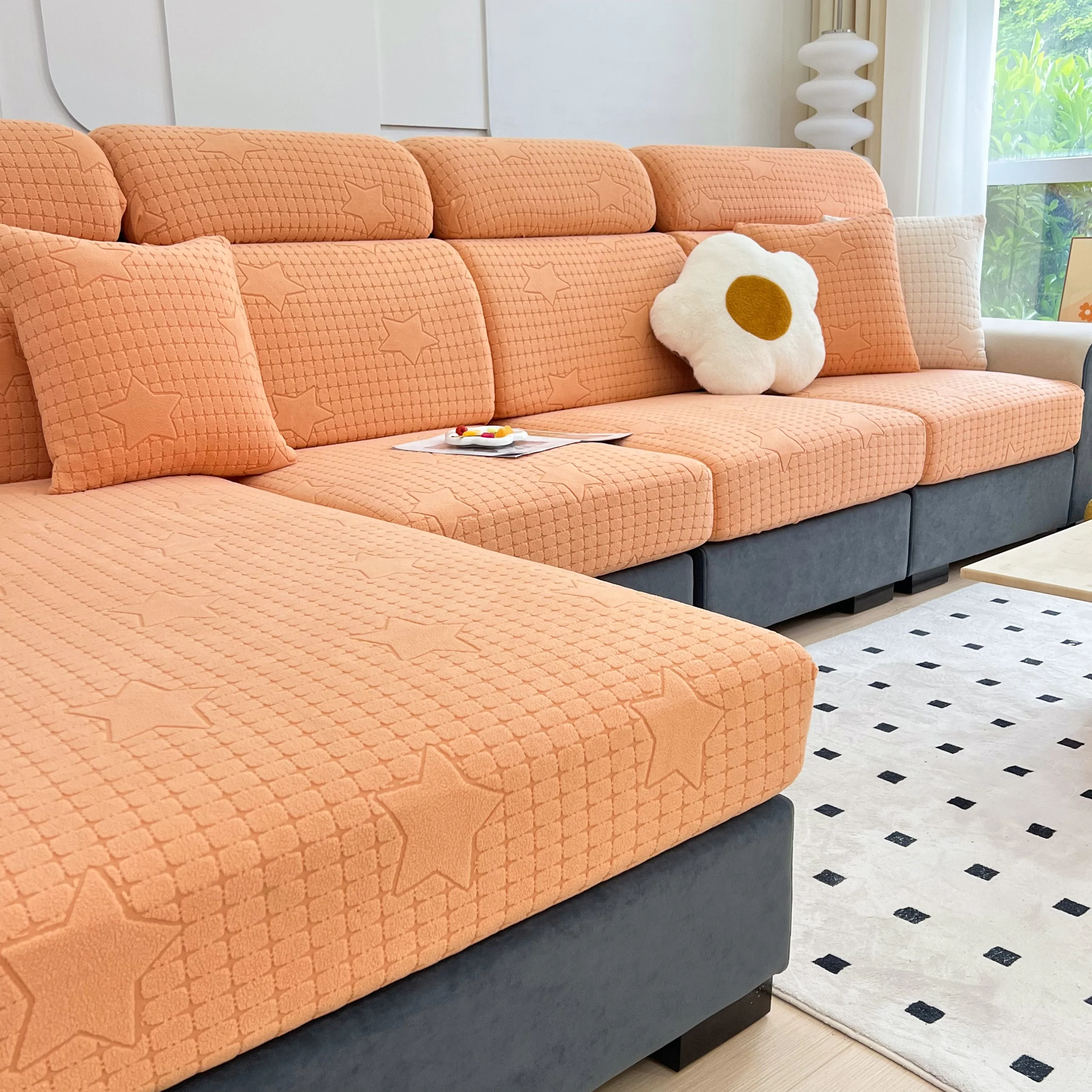 Fleece Fabric Cushion Covers for Sectional Sofas and L-Shaped Couch, Stretch Washable Sofa Seat Covers - Image 146