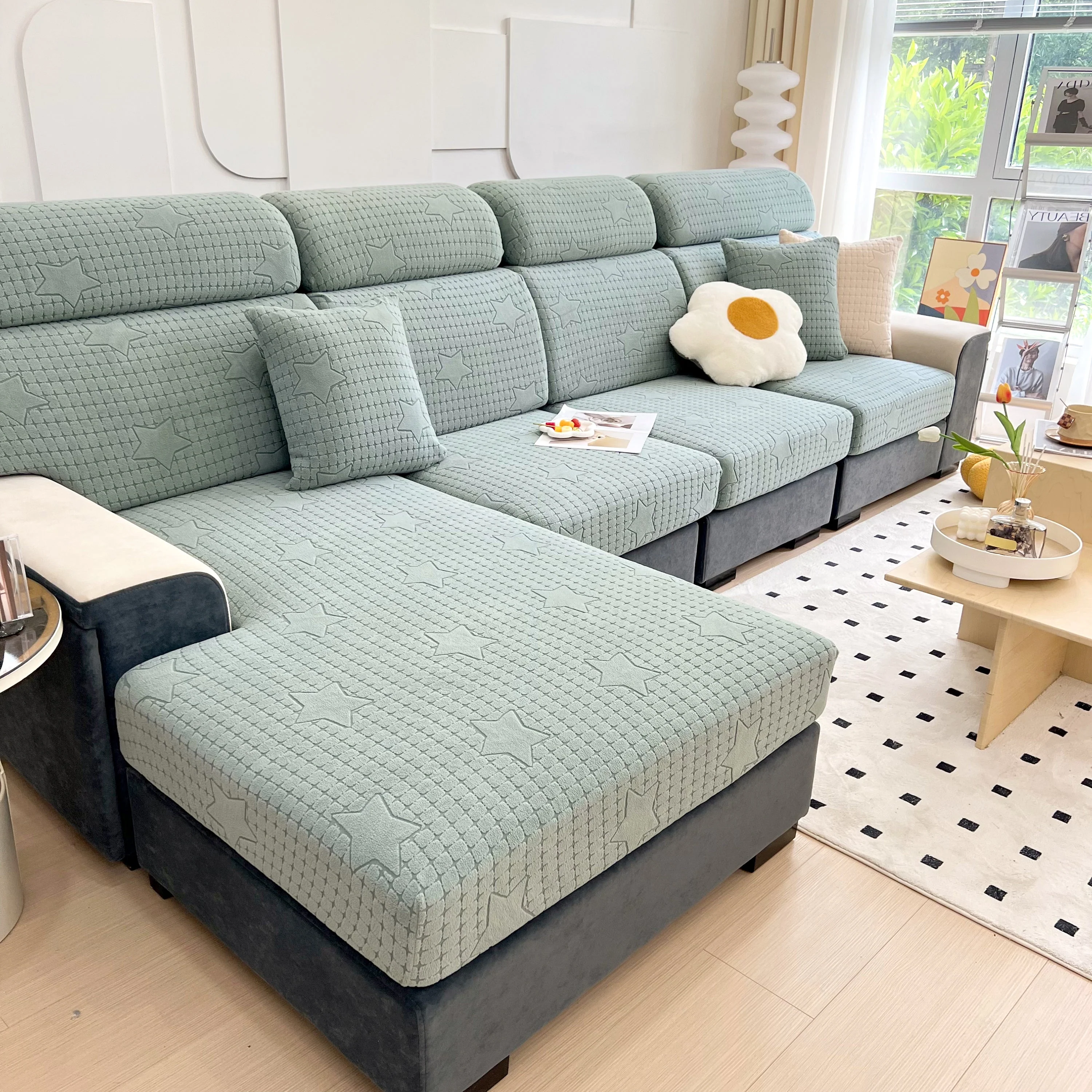 Fleece Fabric Cushion Covers for Sectional Sofas and L-Shaped Couch, Stretch Washable Sofa Seat Covers - Image 15