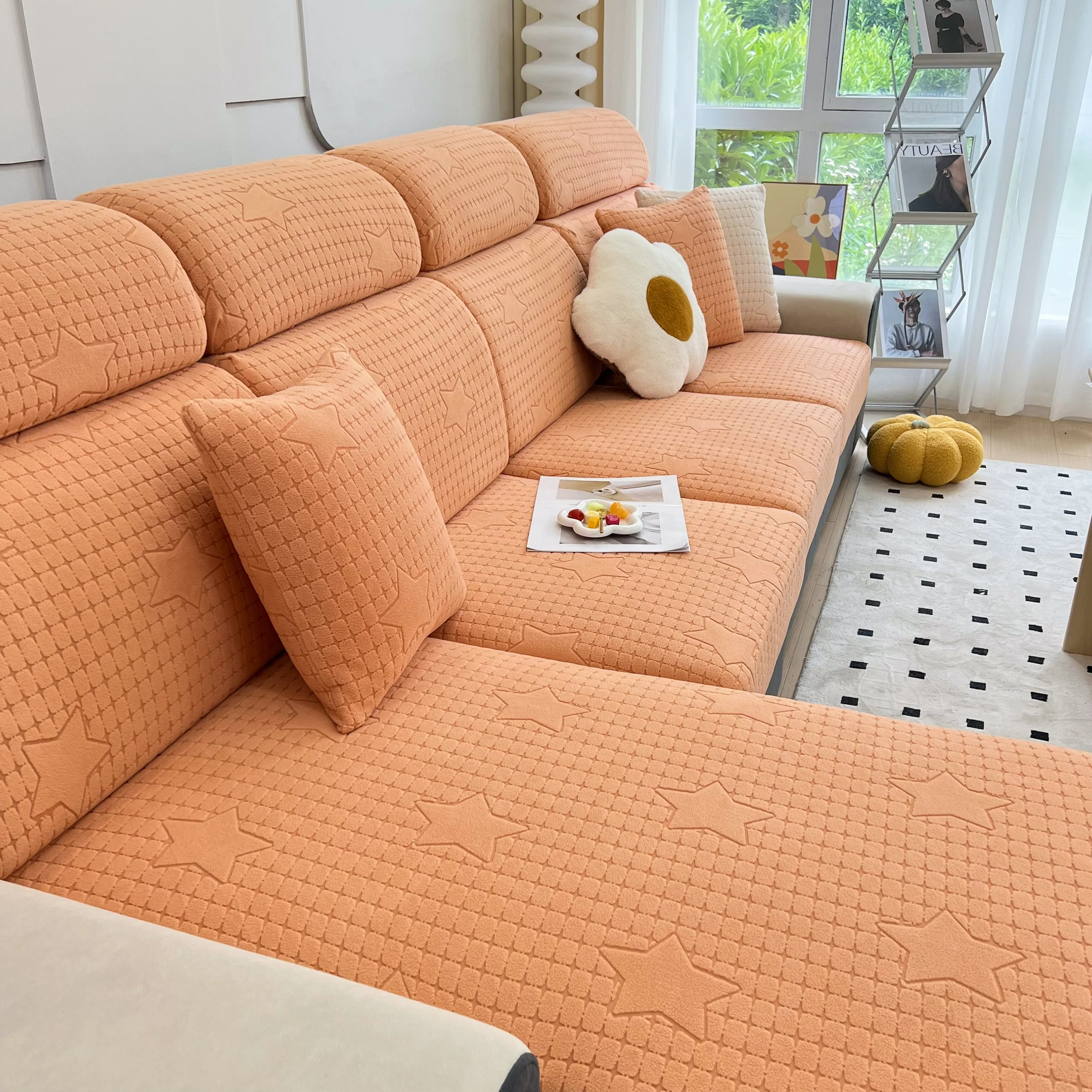 Fleece Fabric Cushion Covers for Sectional Sofas and L-Shaped Couch, Stretch Washable Sofa Seat Covers - Image 150