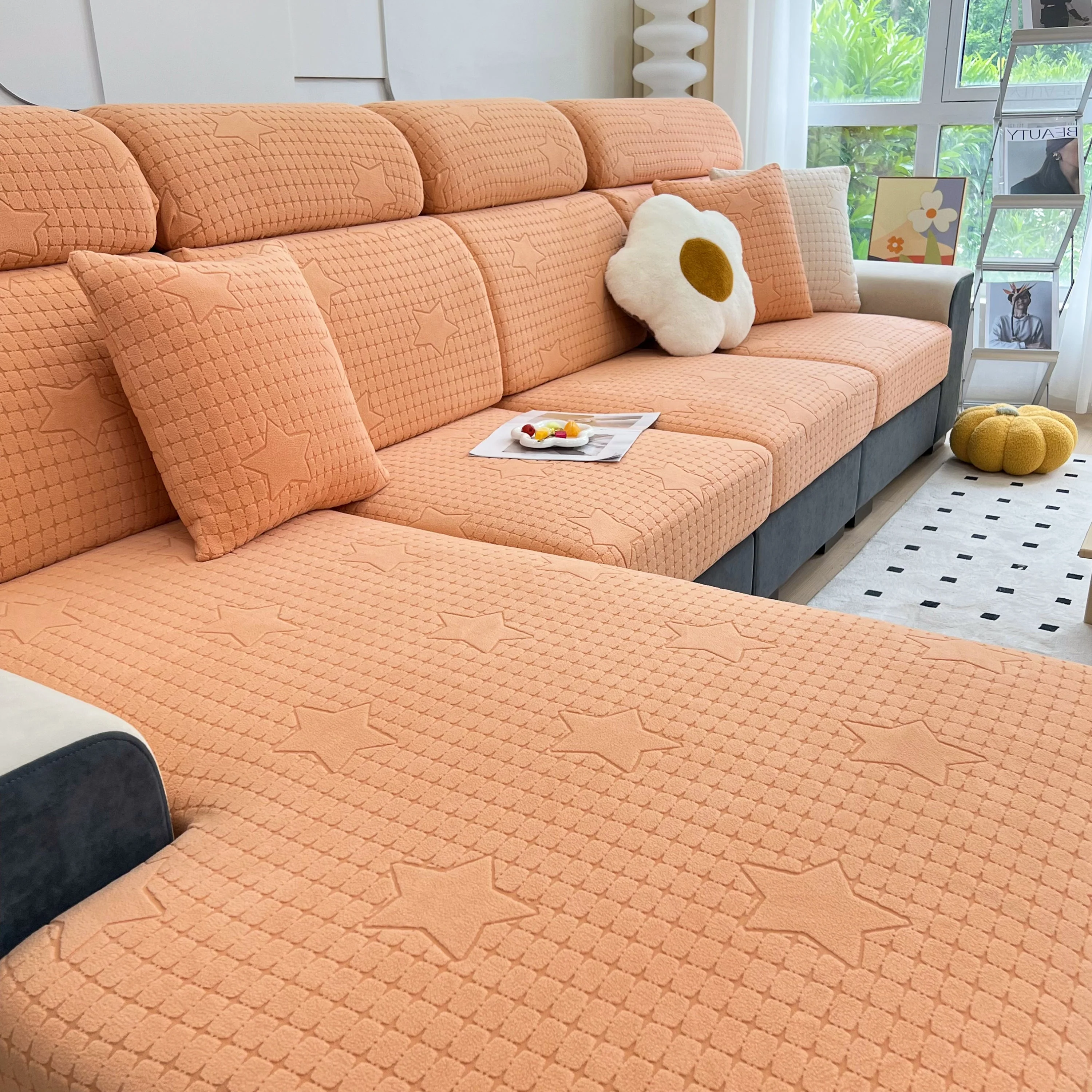 Fleece Fabric Cushion Covers for Sectional Sofas and L-Shaped Couch, Stretch Washable Sofa Seat Covers - Image 152