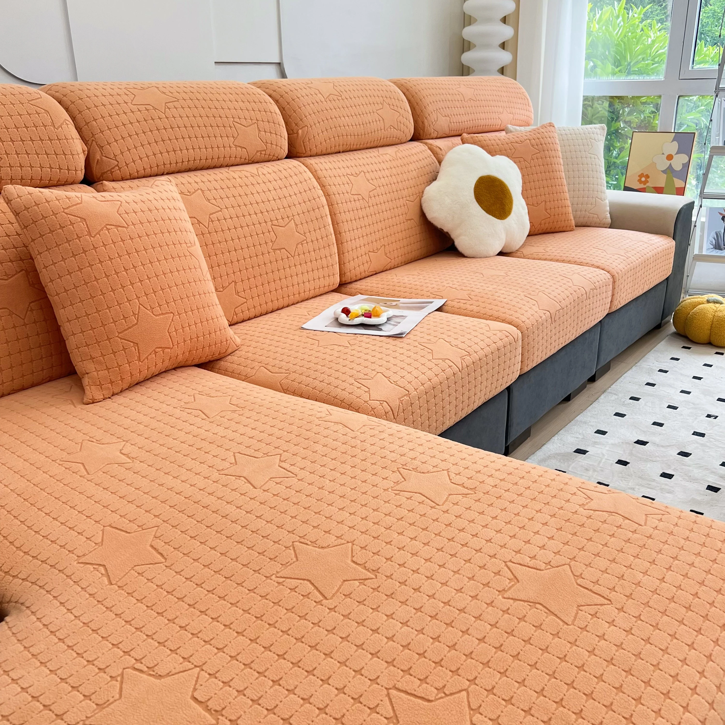Fleece Fabric Cushion Covers for Sectional Sofas and L-Shaped Couch, Stretch Washable Sofa Seat Covers - Image 153