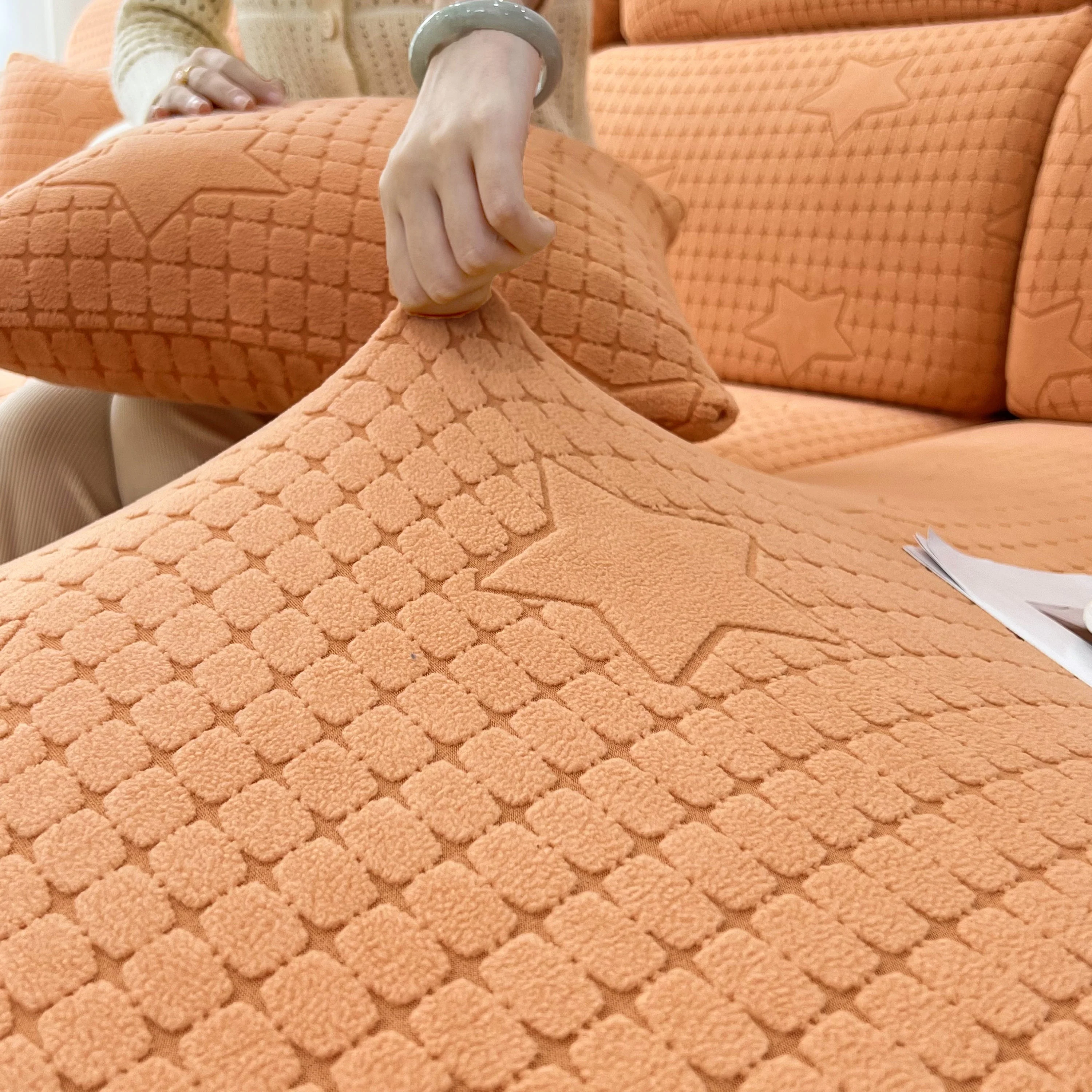 Fleece Fabric Cushion Covers for Sectional Sofas and L-Shaped Couch, Stretch Washable Sofa Seat Covers - Image 154