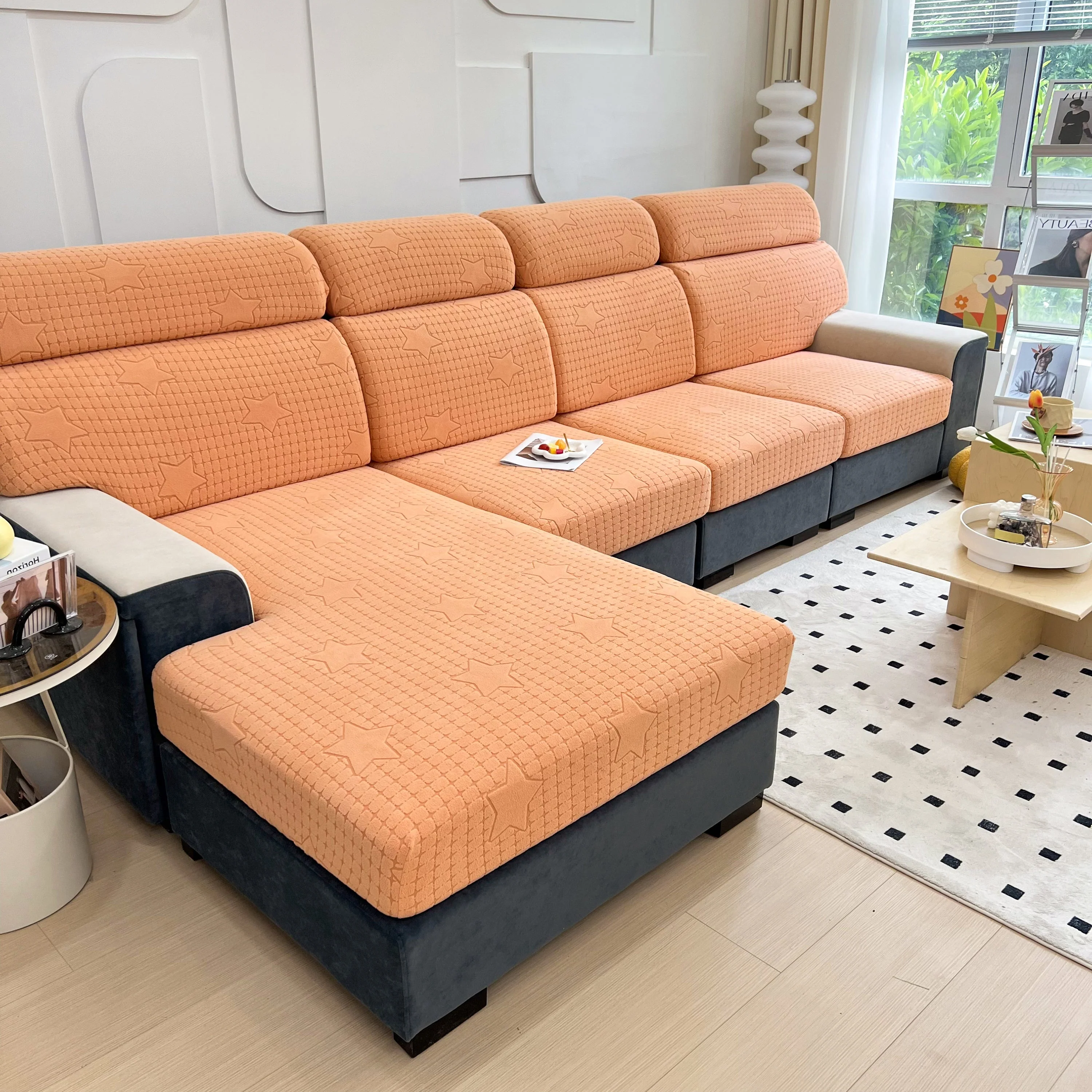 Fleece Fabric Cushion Covers for Sectional Sofas and L-Shaped Couch, Stretch Washable Sofa Seat Covers - Image 155
