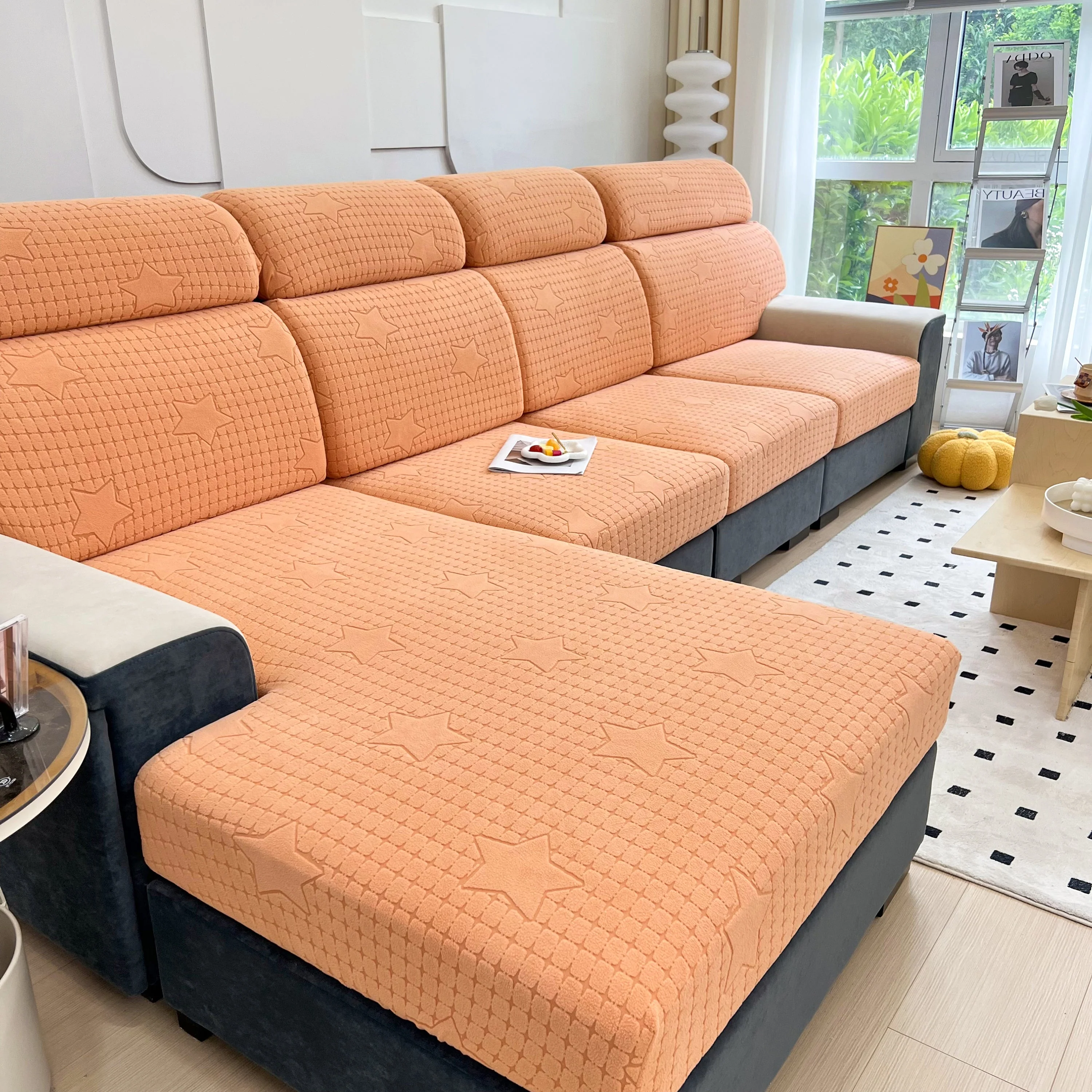 Fleece Fabric Cushion Covers for Sectional Sofas and L-Shaped Couch, Stretch Washable Sofa Seat Covers - Image 156