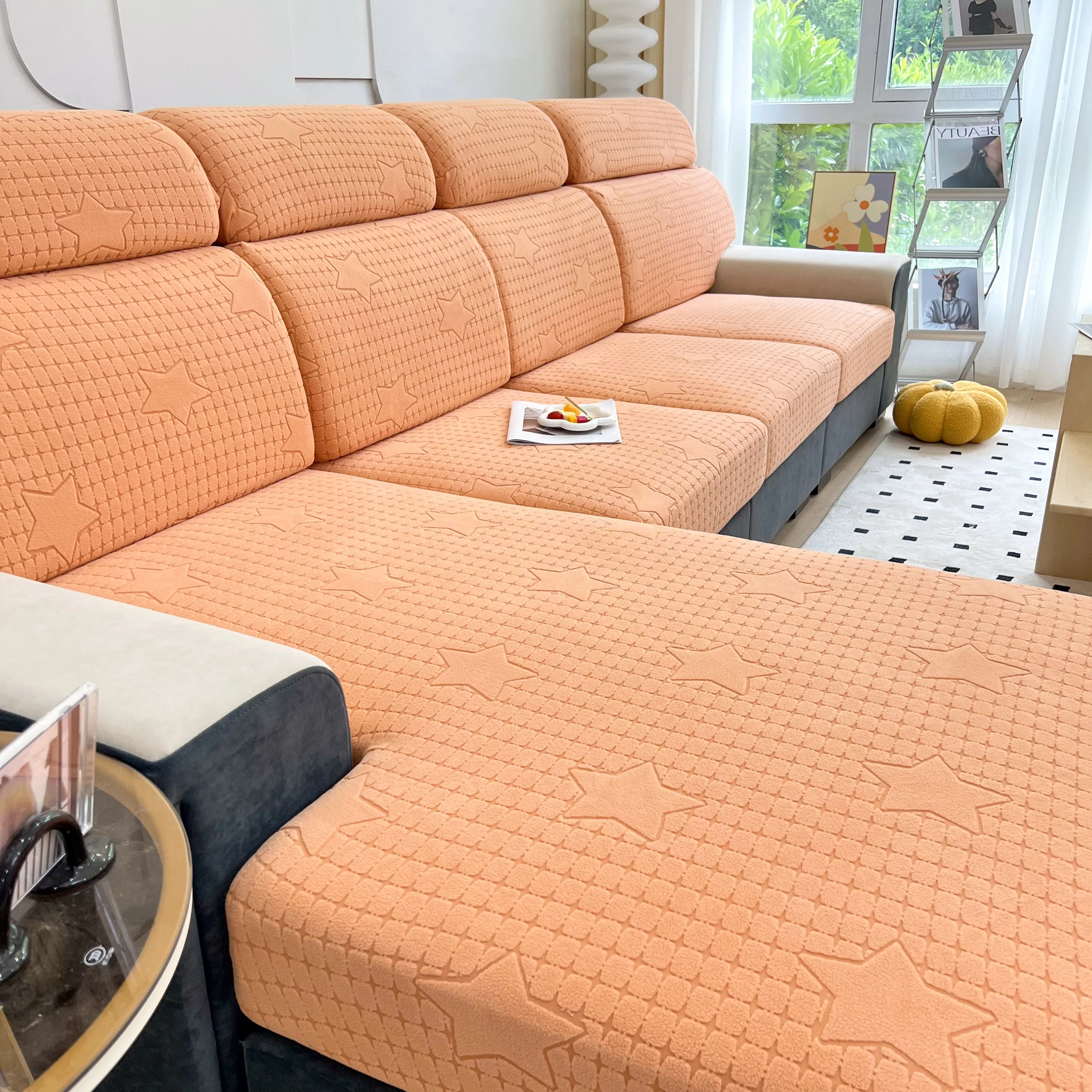 Fleece Fabric Cushion Covers for Sectional Sofas and L-Shaped Couch, Stretch Washable Sofa Seat Covers - Image 157