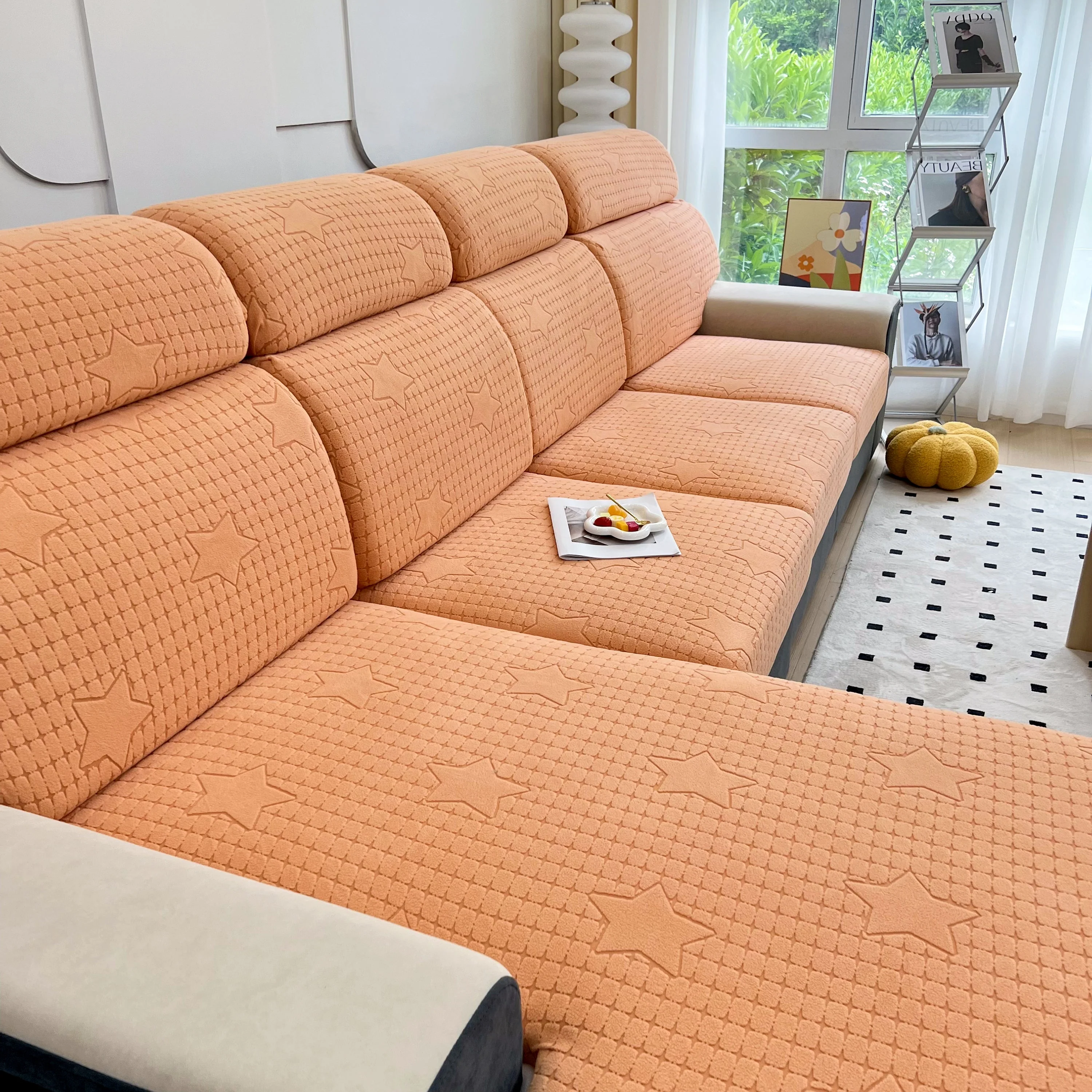 Fleece Fabric Cushion Covers for Sectional Sofas and L-Shaped Couch, Stretch Washable Sofa Seat Covers - Image 158