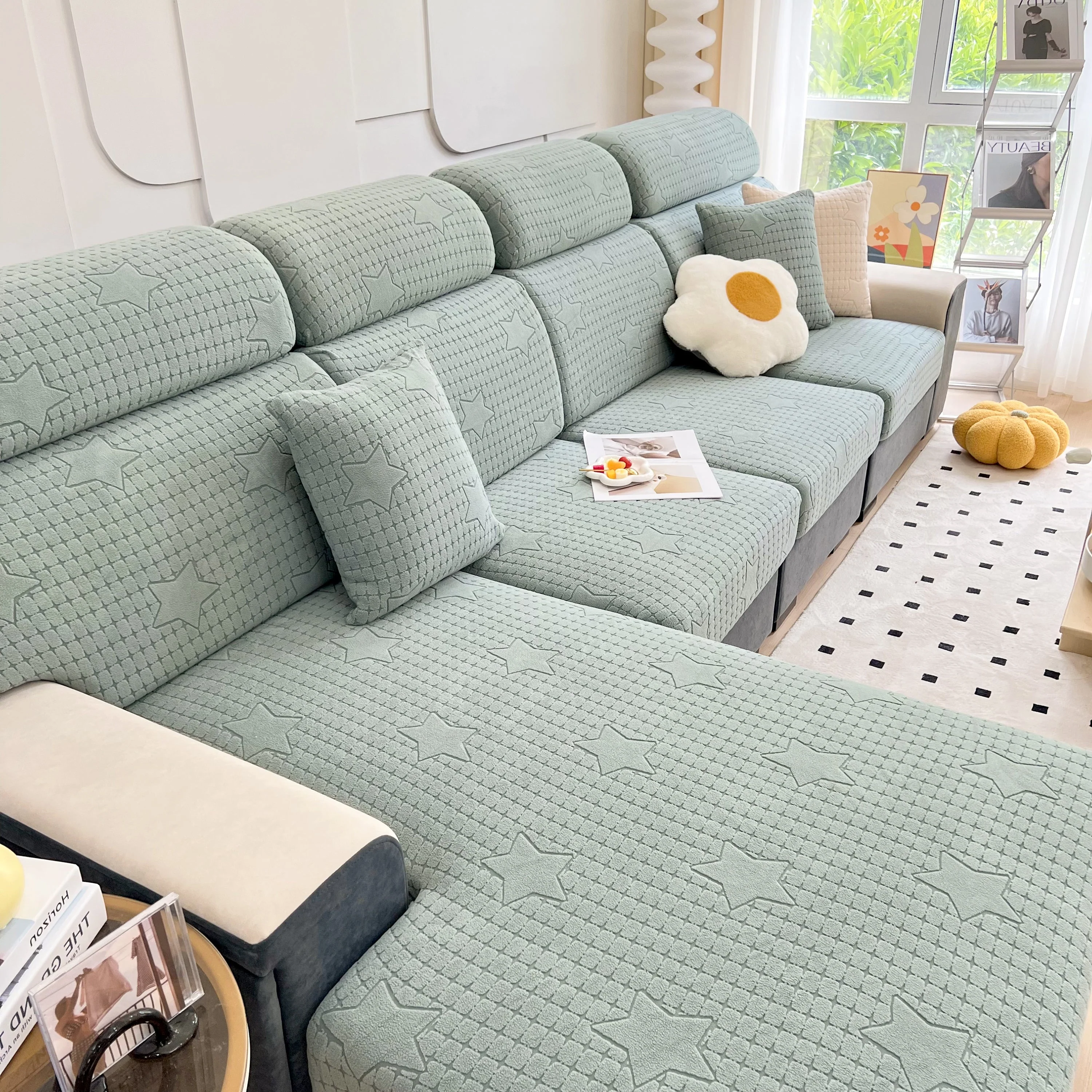 Fleece Fabric Cushion Covers for Sectional Sofas and L-Shaped Couch, Stretch Washable Sofa Seat Covers - Image 16