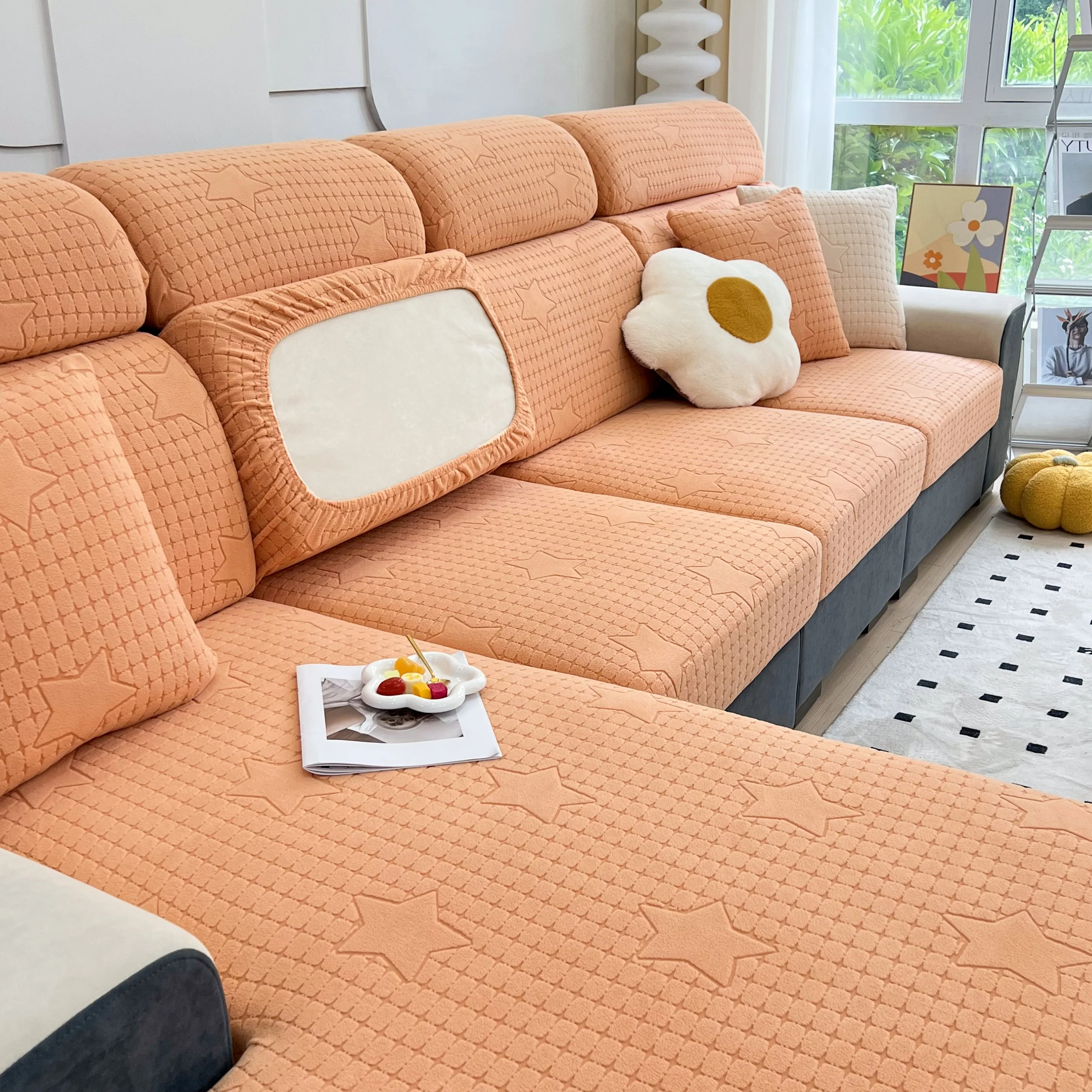 Fleece Fabric Cushion Covers for Sectional Sofas and L-Shaped Couch, Stretch Washable Sofa Seat Covers - Image 160