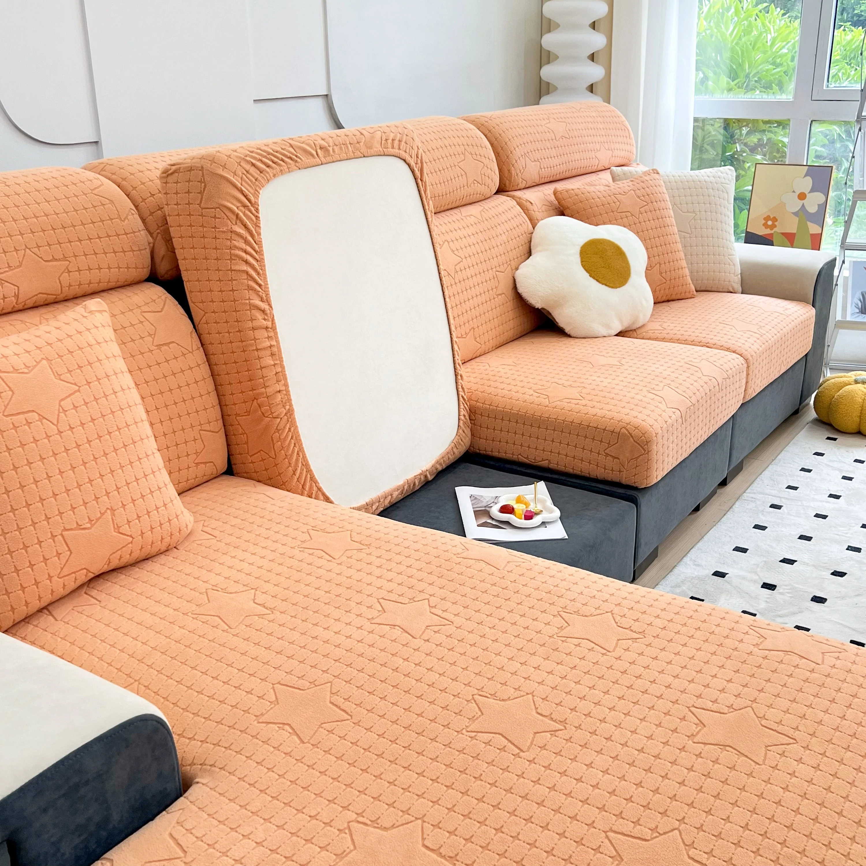 Fleece Fabric Cushion Covers for Sectional Sofas and L-Shaped Couch, Stretch Washable Sofa Seat Covers - Image 161