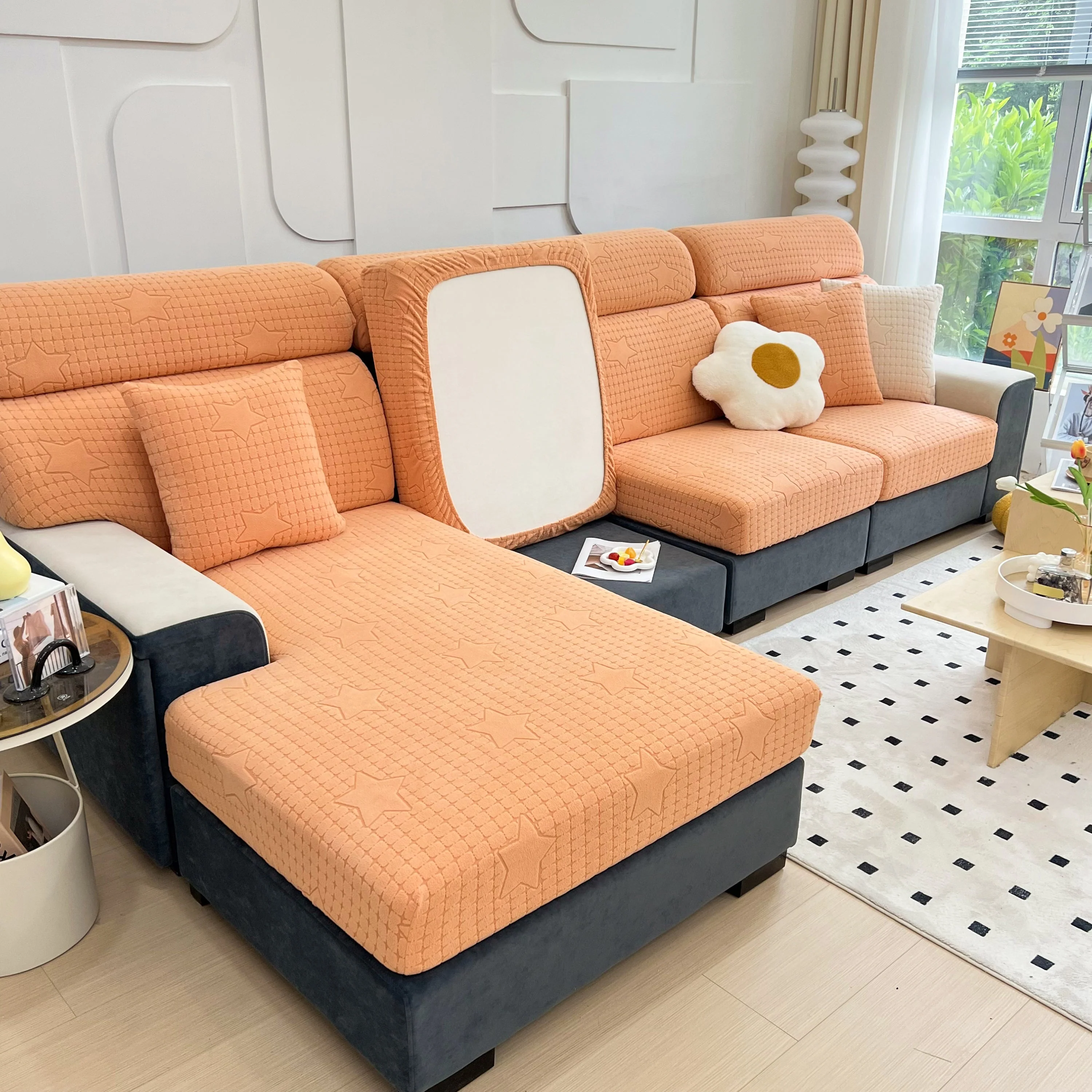 Fleece Fabric Cushion Covers for Sectional Sofas and L-Shaped Couch, Stretch Washable Sofa Seat Covers - Image 162