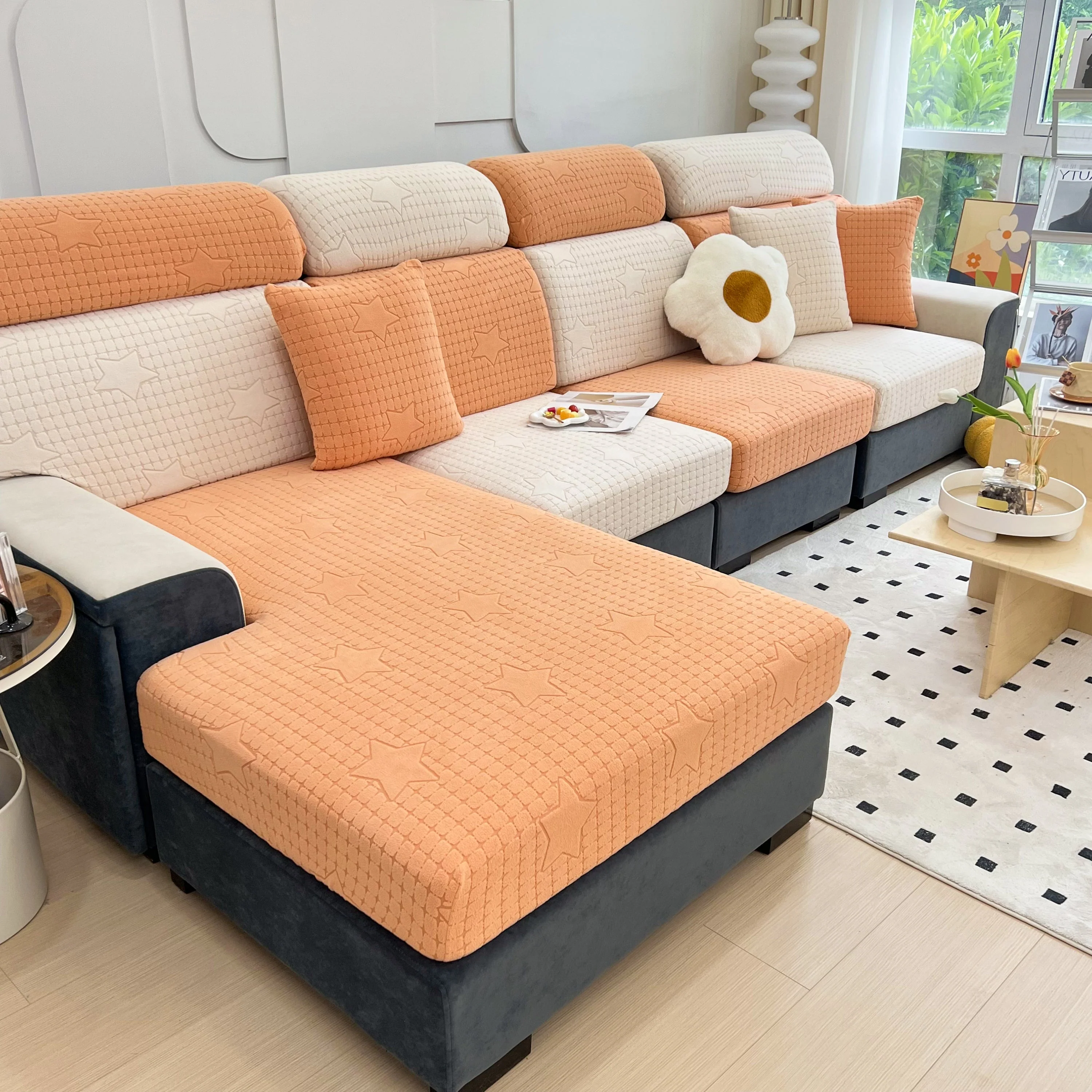 Fleece Fabric Cushion Covers for Sectional Sofas and L-Shaped Couch, Stretch Washable Sofa Seat Covers - Image 167