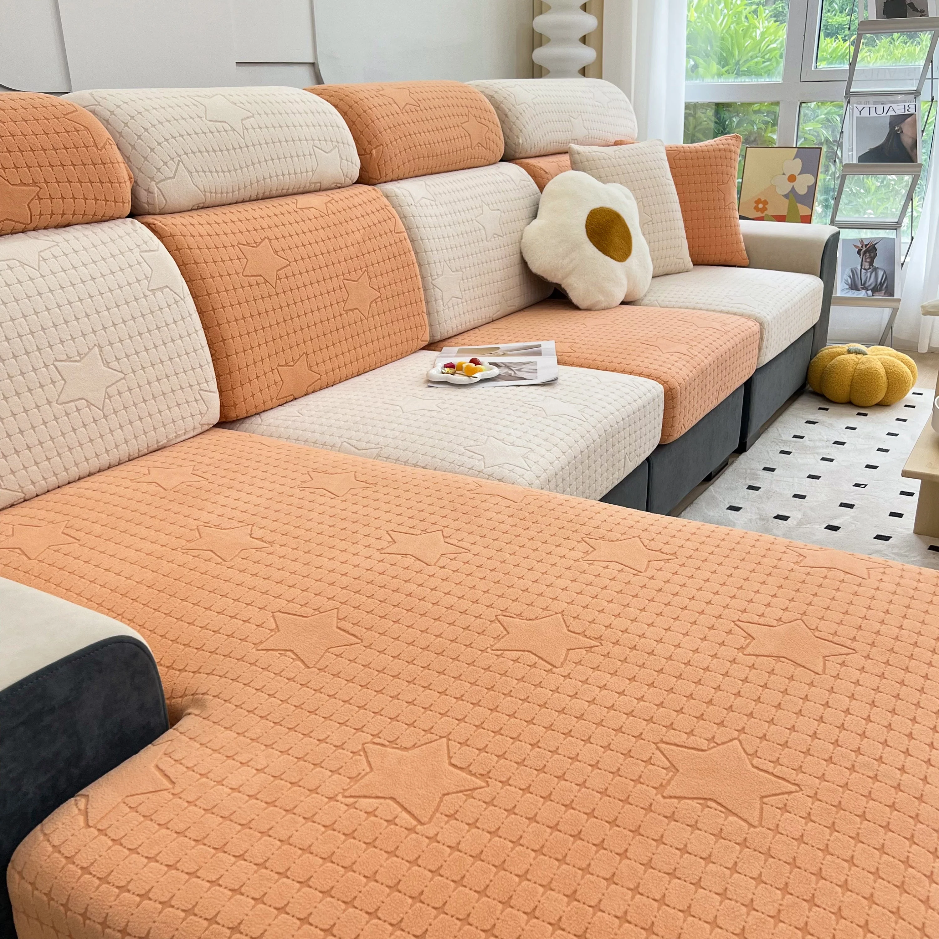 Fleece Fabric Cushion Covers for Sectional Sofas and L-Shaped Couch, Stretch Washable Sofa Seat Covers - Image 168