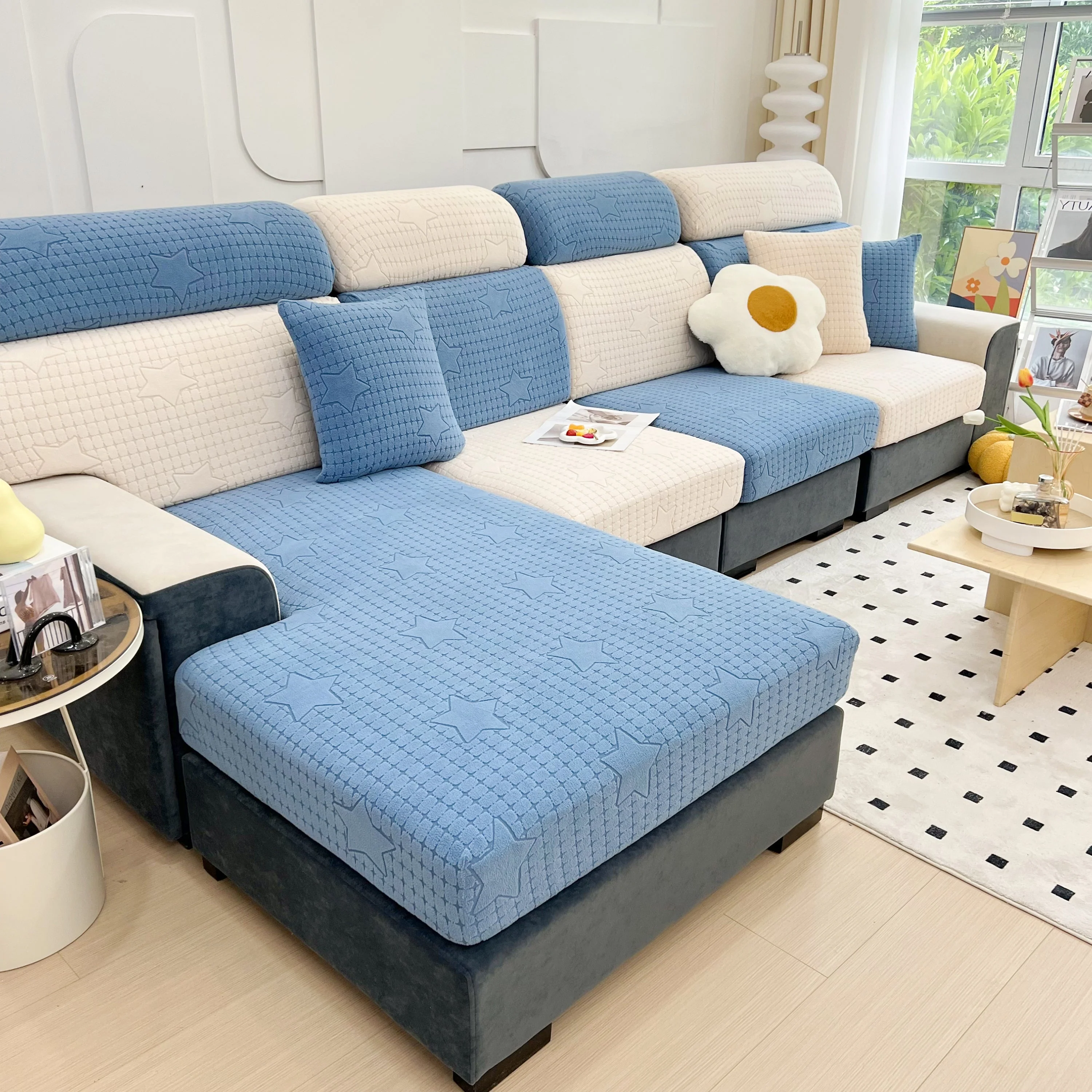 Fleece Fabric Cushion Covers for Sectional Sofas and L-Shaped Couch, Stretch Washable Sofa Seat Covers - Image 169