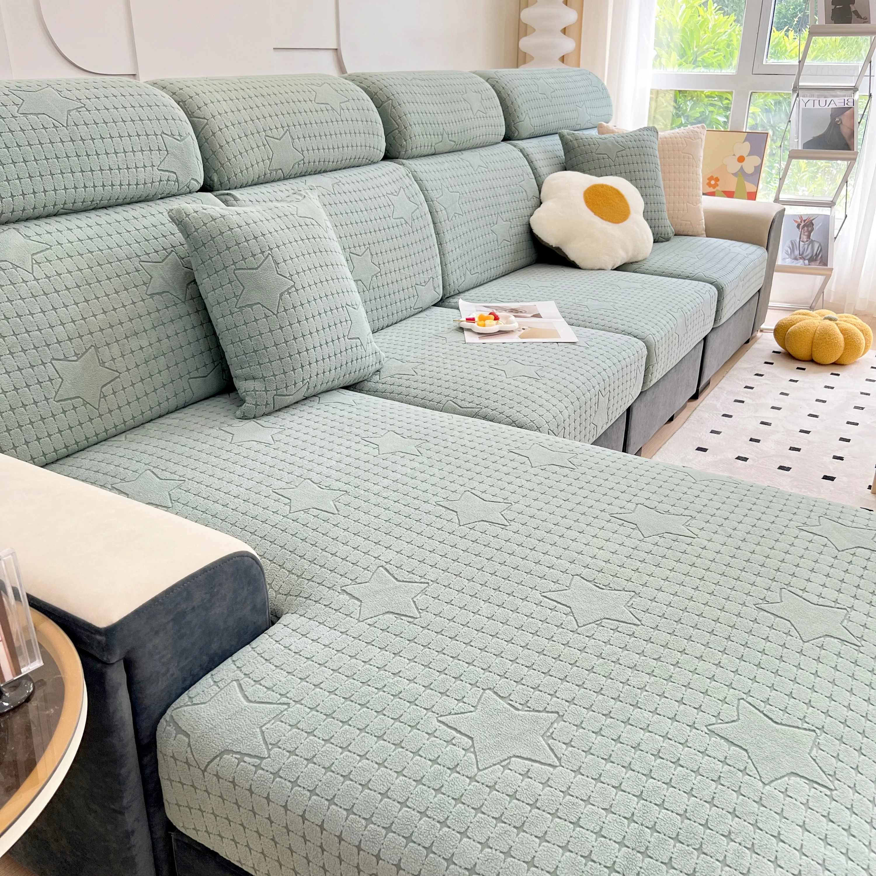 Fleece Fabric Cushion Covers for Sectional Sofas and L-Shaped Couch, Stretch Washable Sofa Seat Covers - Image 17