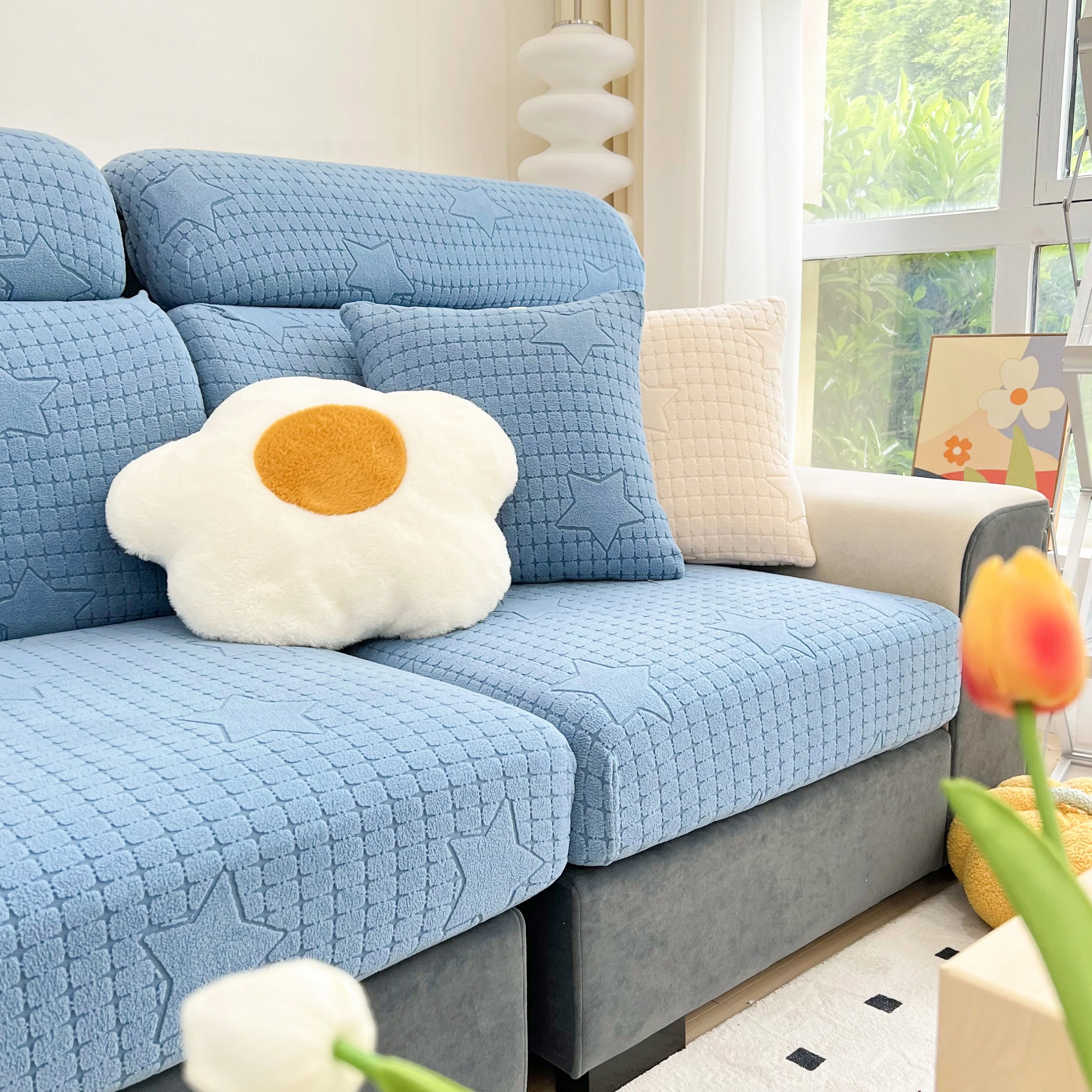 Fleece Fabric Cushion Covers for Sectional Sofas and L-Shaped Couch, Stretch Washable Sofa Seat Covers - Image 170