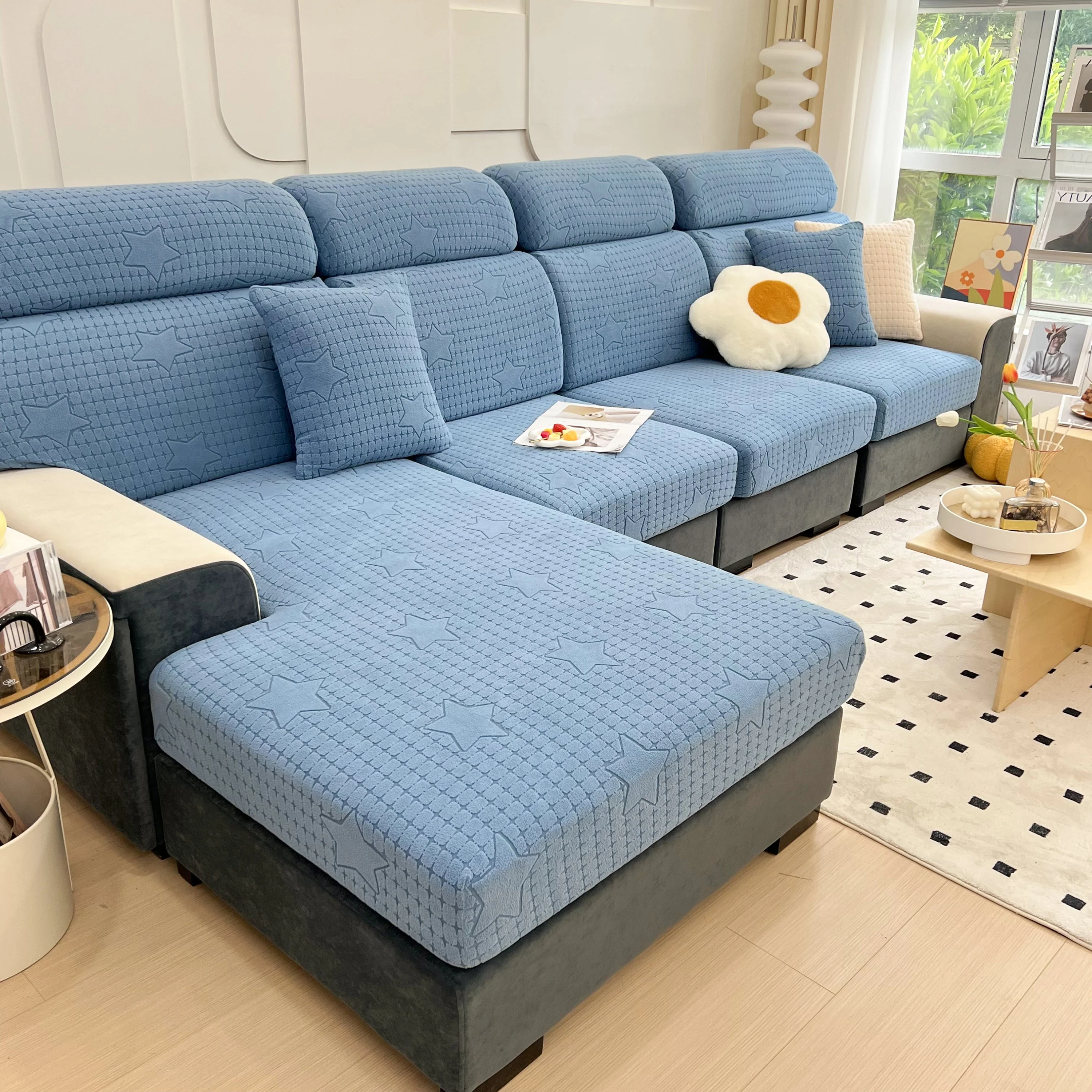 Fleece Fabric Cushion Covers for Sectional Sofas and L-Shaped Couch, Stretch Washable Sofa Seat Covers - Image 174