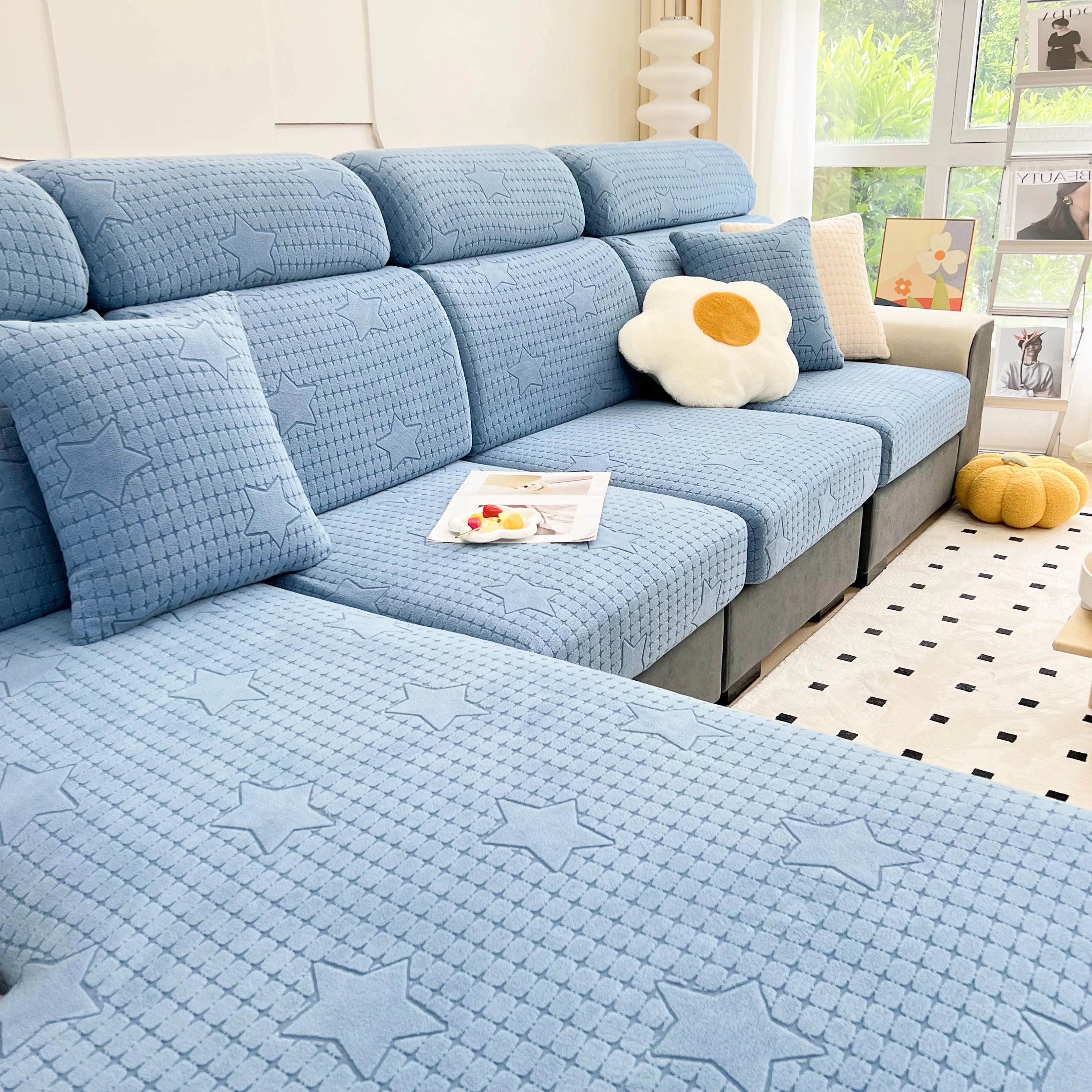 Fleece Fabric Cushion Covers for Sectional Sofas and L-Shaped Couch, Stretch Washable Sofa Seat Covers - Image 179