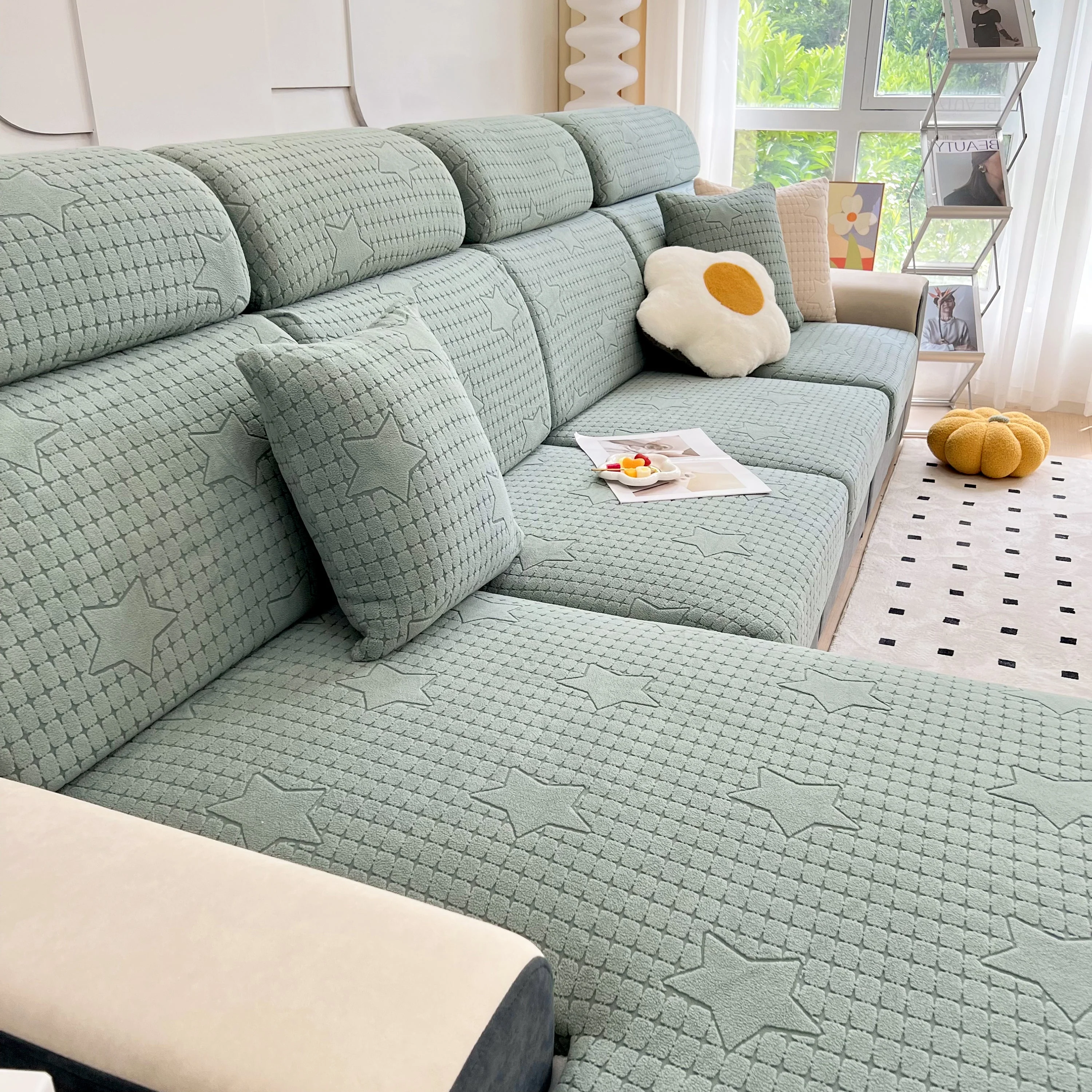 Fleece Fabric Cushion Covers for Sectional Sofas and L-Shaped Couch, Stretch Washable Sofa Seat Covers - Image 18