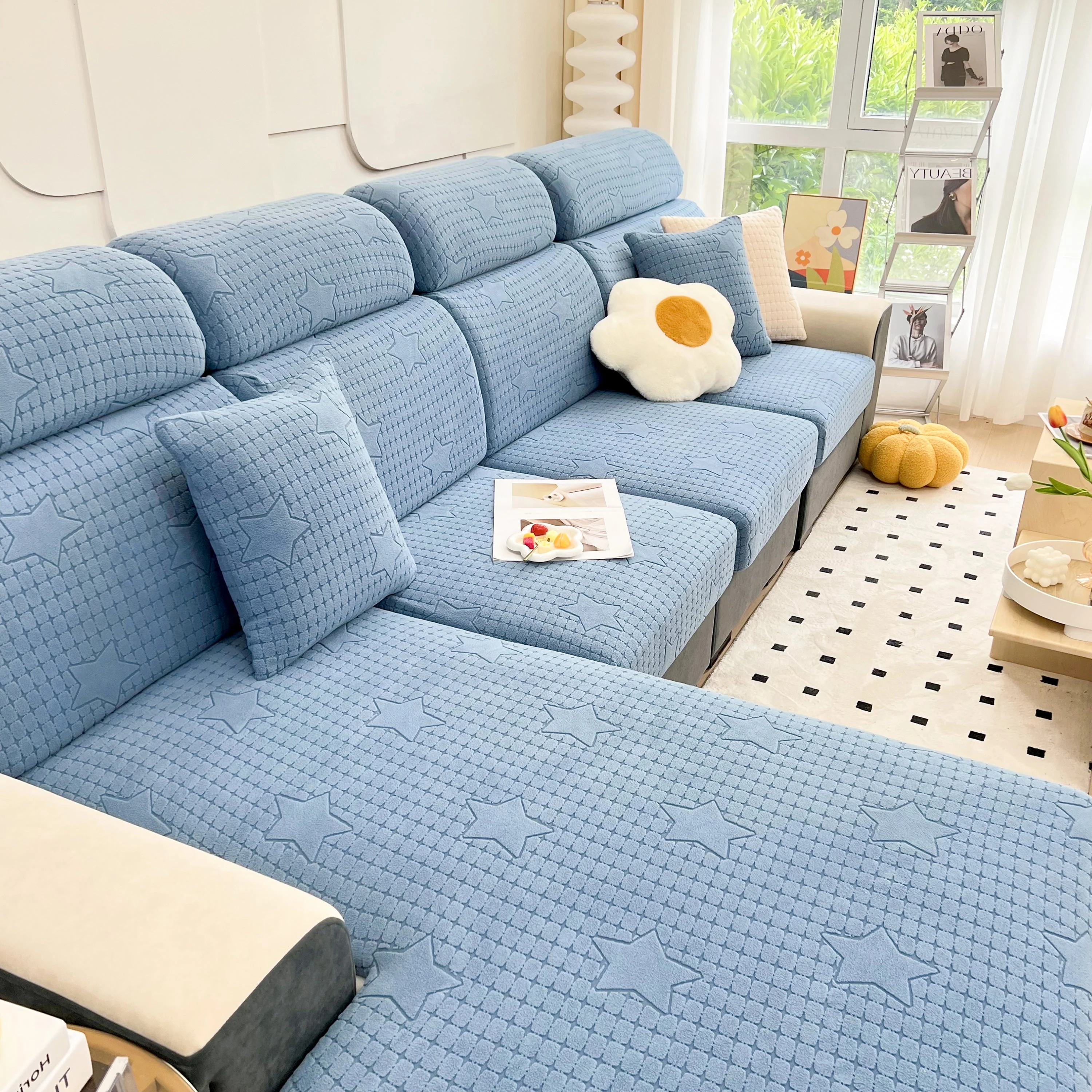Fleece Fabric Cushion Covers for Sectional Sofas and L-Shaped Couch, Stretch Washable Sofa Seat Covers - Image 180