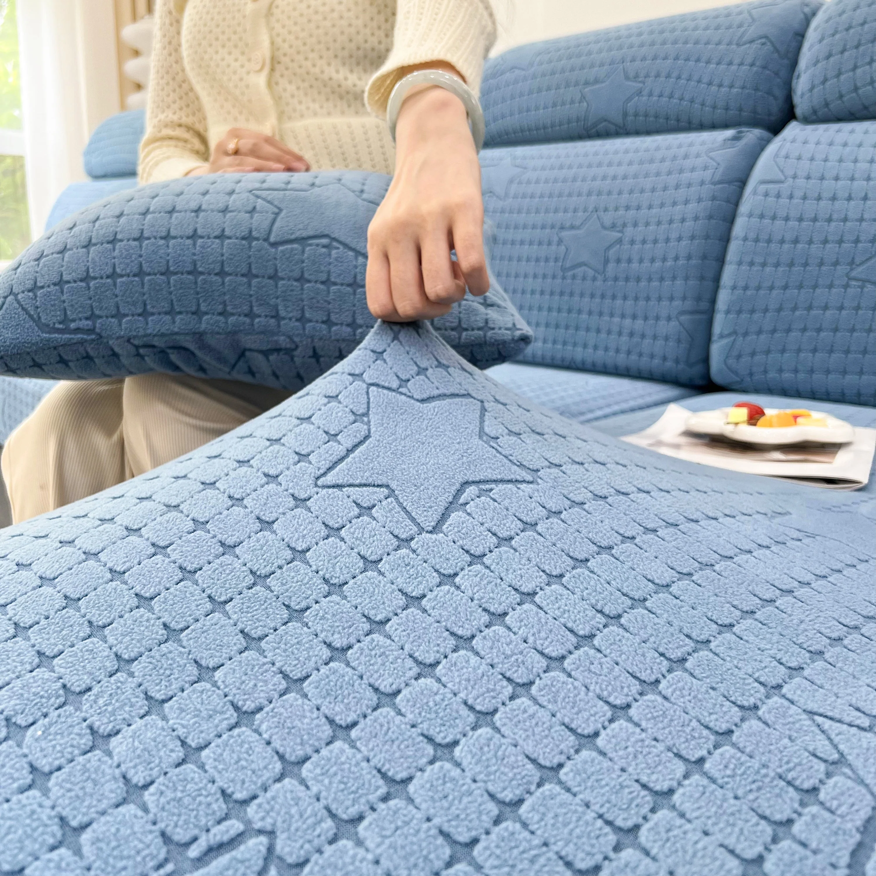 Fleece Fabric Cushion Covers for Sectional Sofas and L-Shaped Couch, Stretch Washable Sofa Seat Covers - Image 181