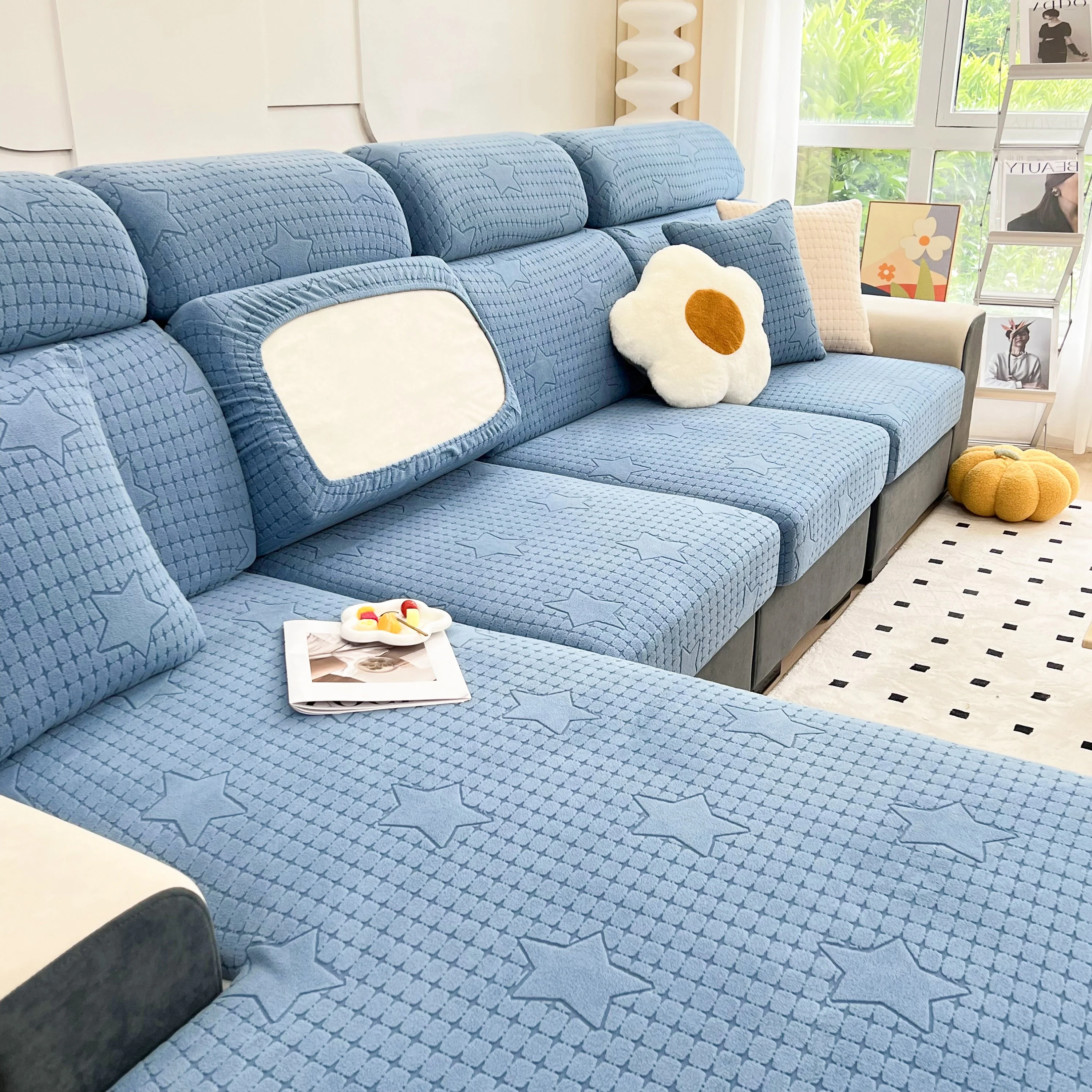 Fleece Fabric Cushion Covers for Sectional Sofas and L-Shaped Couch, Stretch Washable Sofa Seat Covers - Image 187