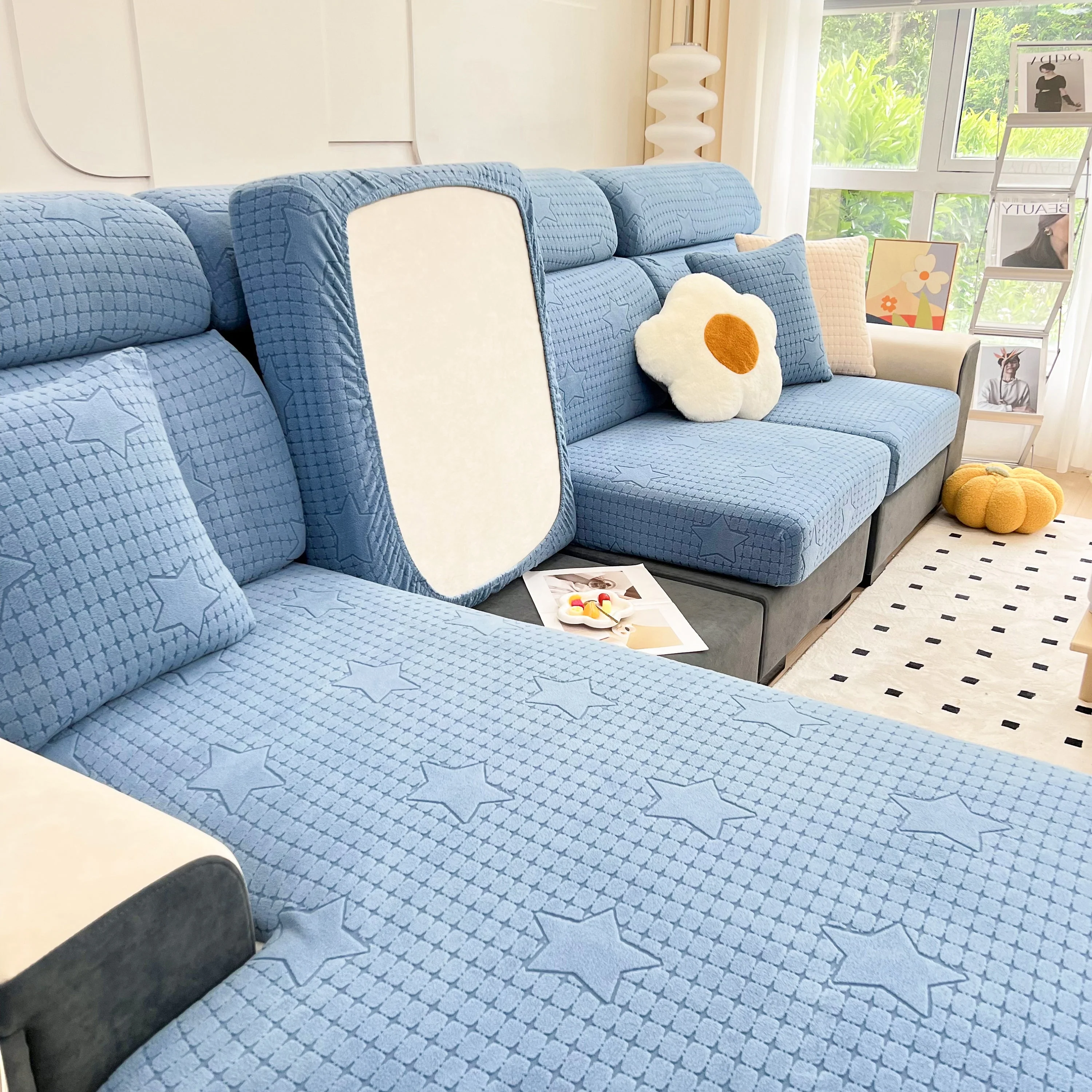 Fleece Fabric Cushion Covers for Sectional Sofas and L-Shaped Couch, Stretch Washable Sofa Seat Covers - Image 188