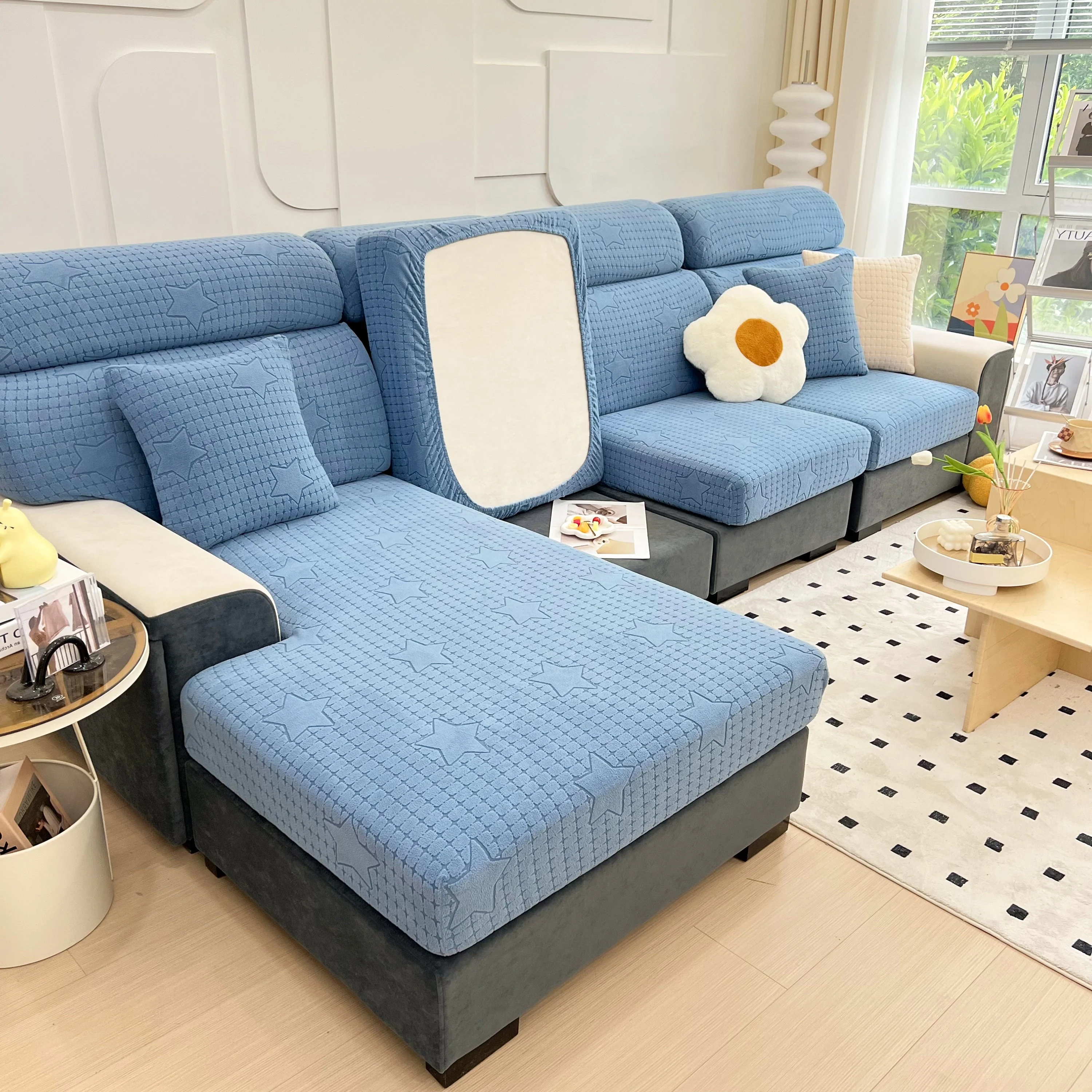 Fleece Fabric Cushion Covers for Sectional Sofas and L-Shaped Couch, Stretch Washable Sofa Seat Covers - Image 189