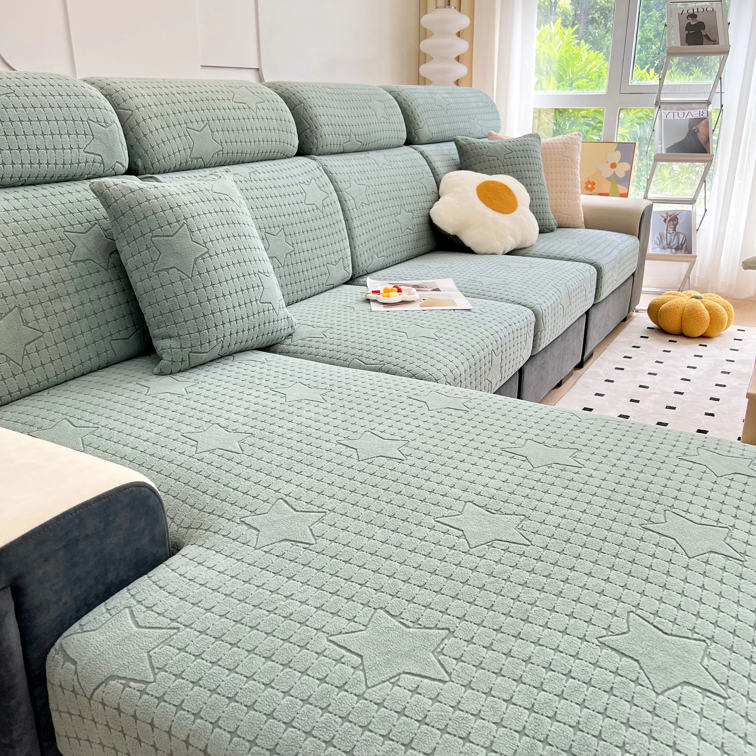 Fleece Fabric Cushion Covers for Sectional Sofas and L-Shaped Couch, Stretch Washable Sofa Seat Covers - Image 19