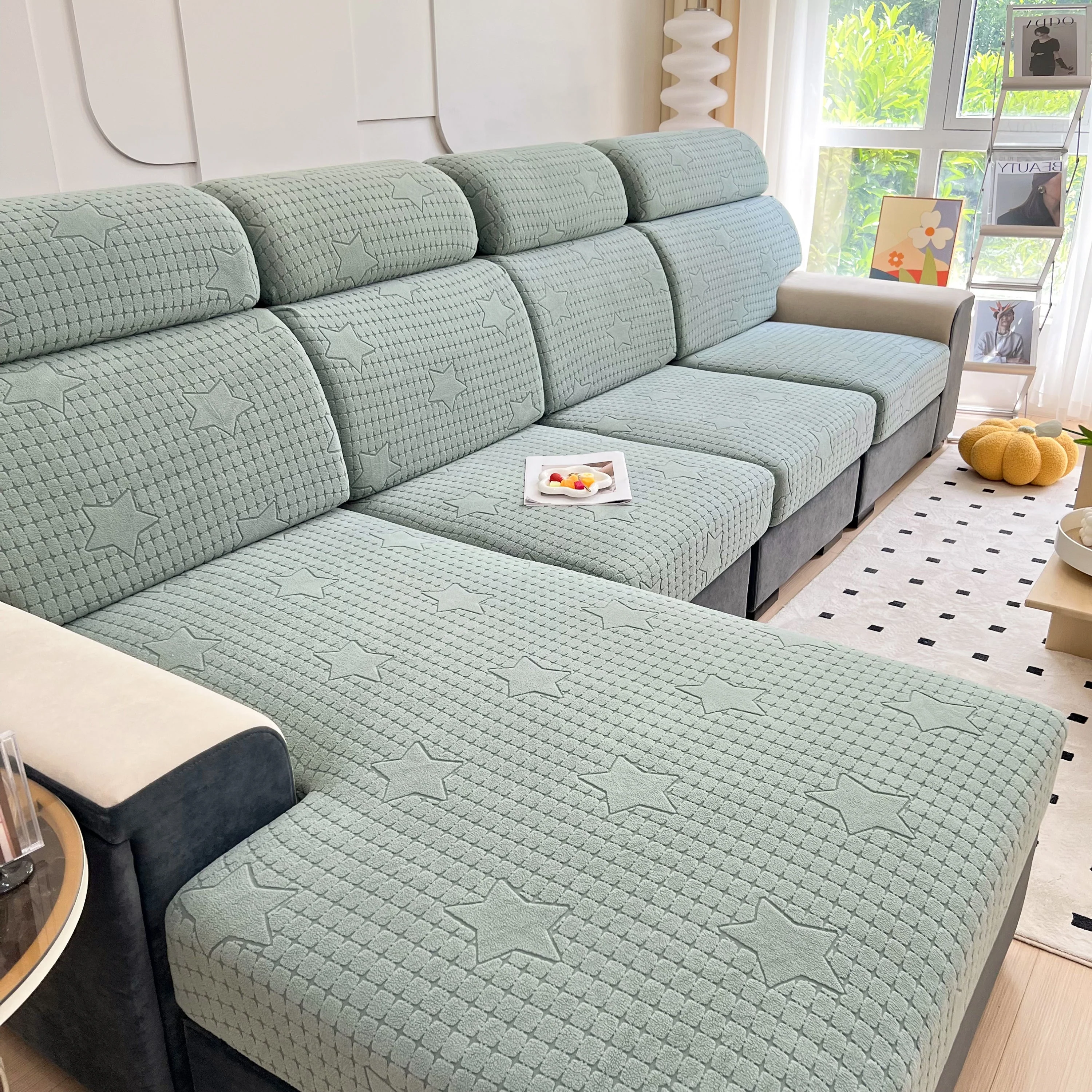 Fleece Fabric Cushion Covers for Sectional Sofas and L-Shaped Couch, Stretch Washable Sofa Seat Covers - Image 21