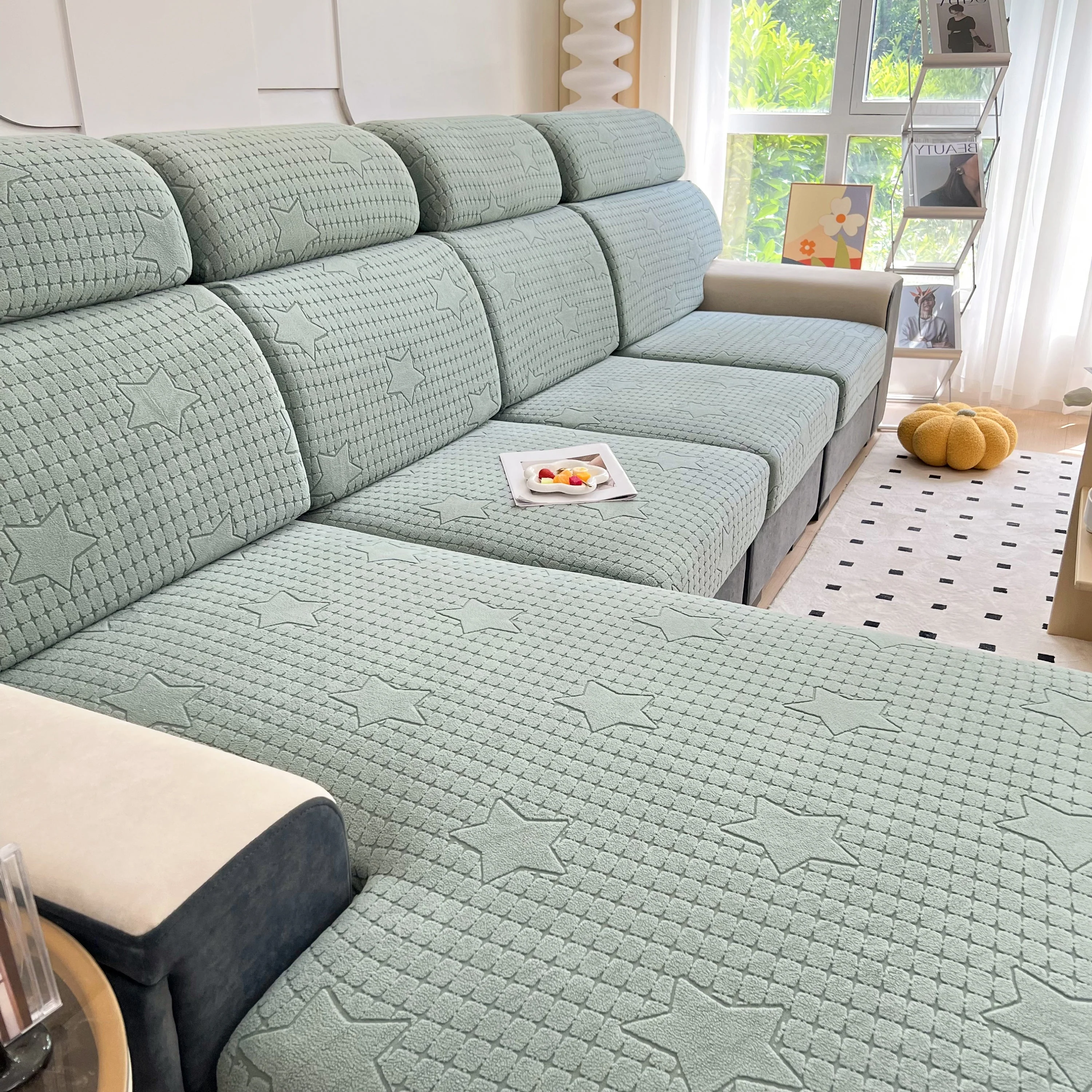 Fleece Fabric Cushion Covers for Sectional Sofas and L-Shaped Couch, Stretch Washable Sofa Seat Covers - Image 22