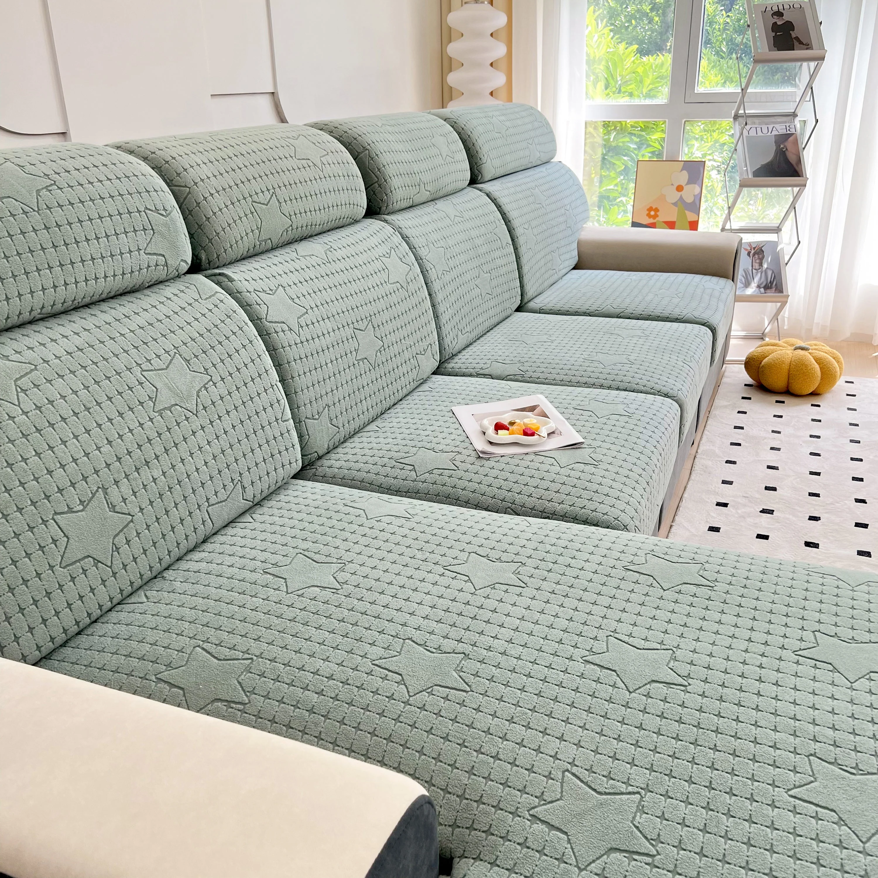 Fleece Fabric Cushion Covers for Sectional Sofas and L-Shaped Couch, Stretch Washable Sofa Seat Covers - Image 23