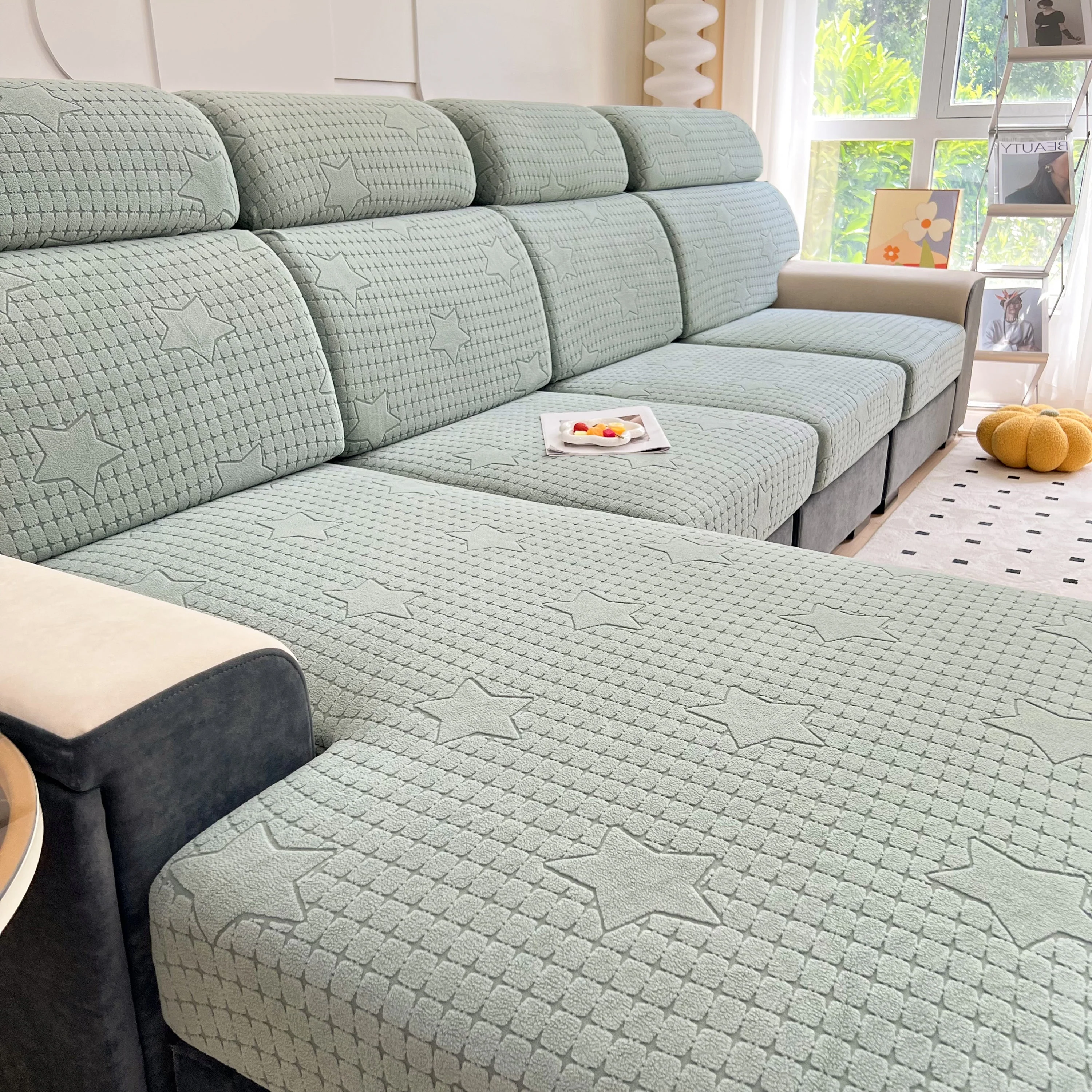 Fleece Fabric Cushion Covers for Sectional Sofas and L-Shaped Couch, Stretch Washable Sofa Seat Covers - Image 24