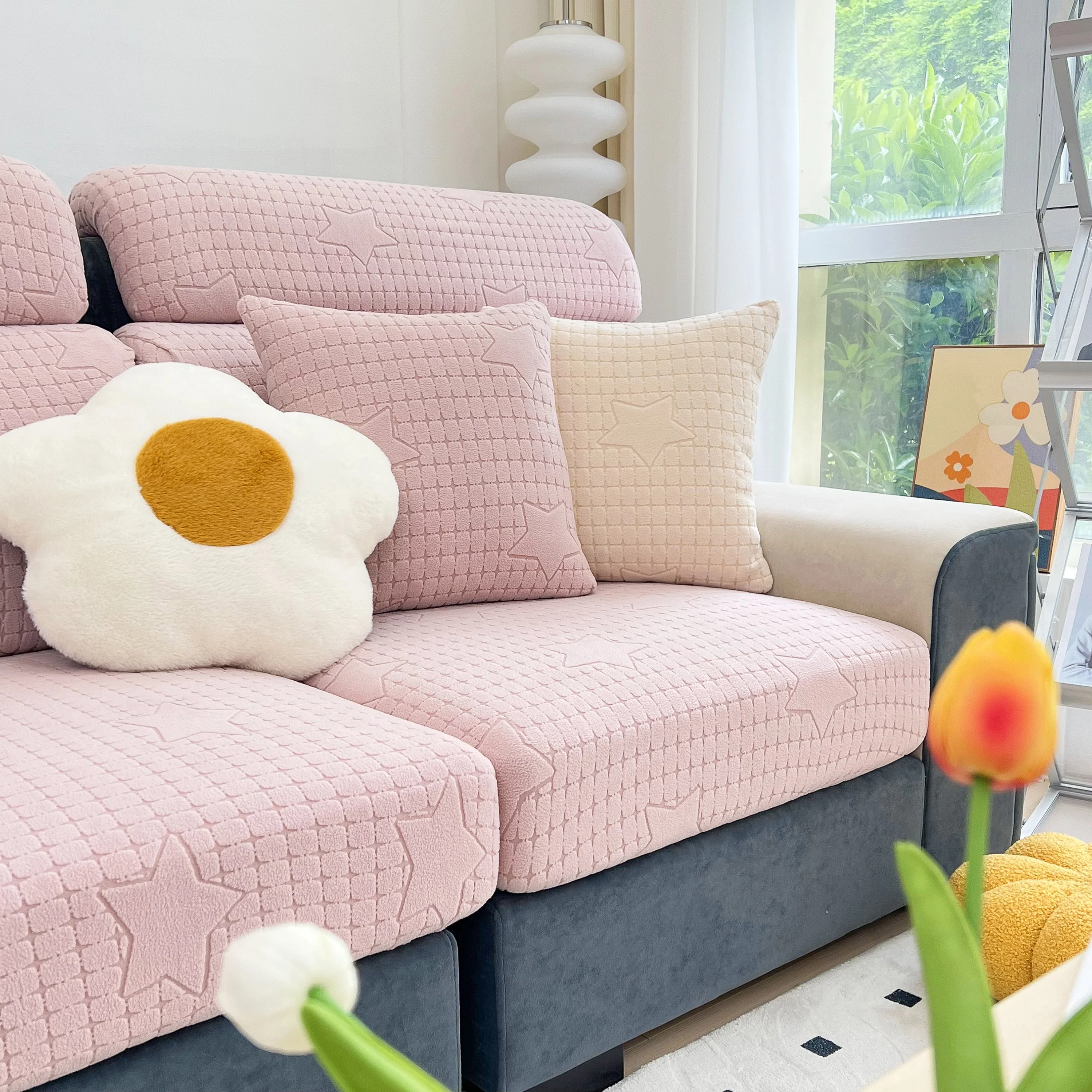 Fleece Fabric Cushion Covers for Sectional Sofas and L-Shaped Couch, Stretch Washable Sofa Seat Covers - Image 25