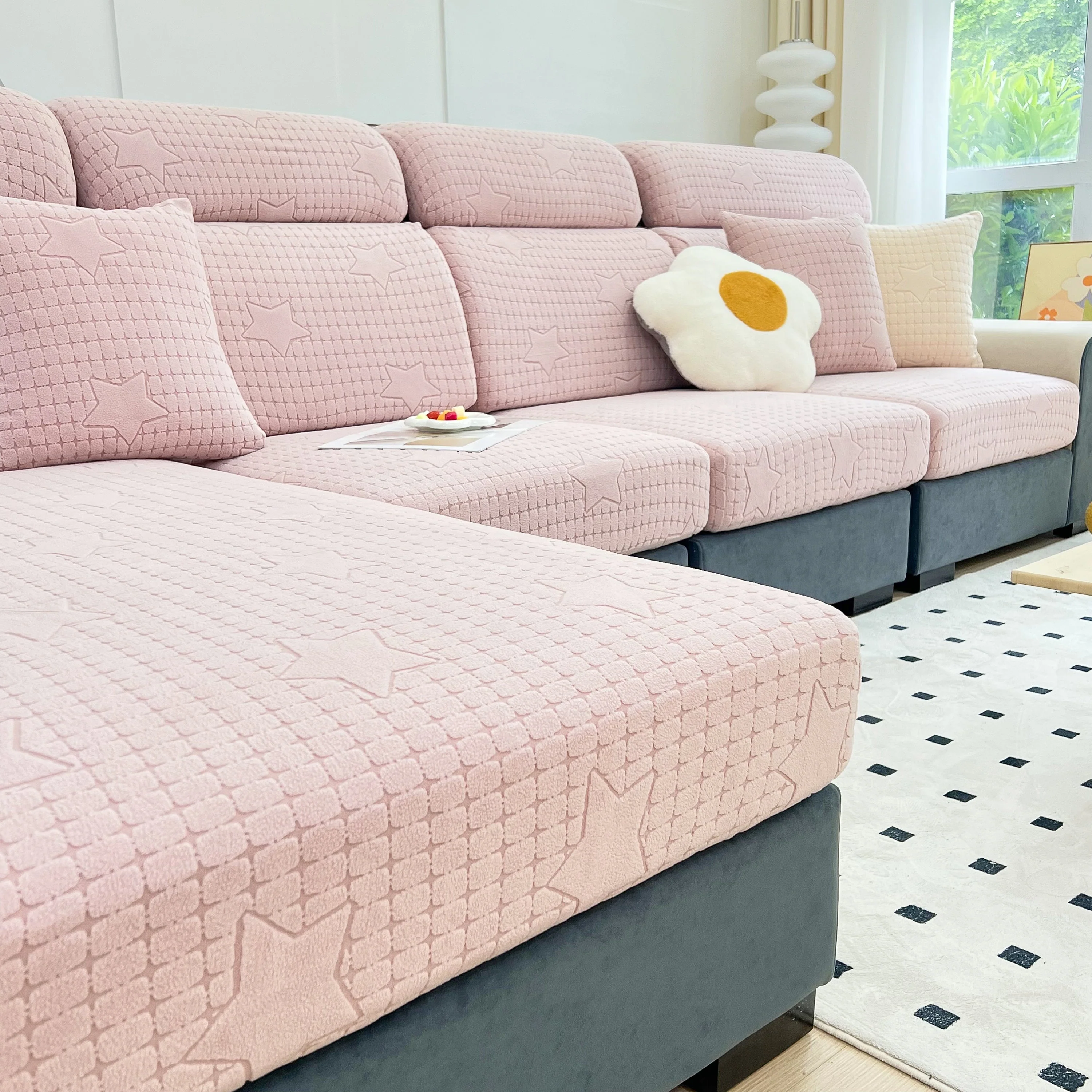 Fleece Fabric Cushion Covers for Sectional Sofas and L-Shaped Couch, Stretch Washable Sofa Seat Covers - Image 27