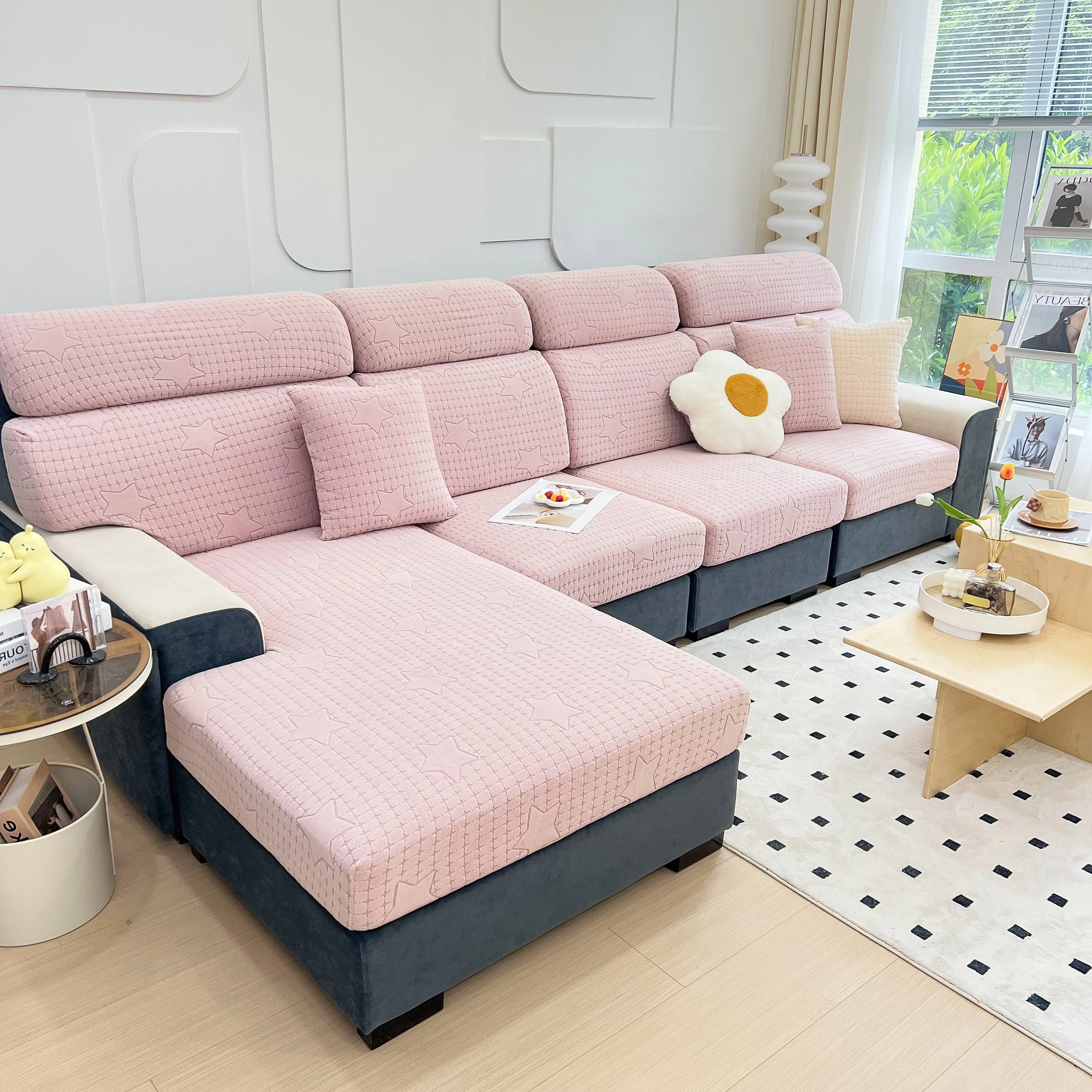 Fleece Fabric Cushion Covers for Sectional Sofas and L-Shaped Couch, Stretch Washable Sofa Seat Covers - Image 28
