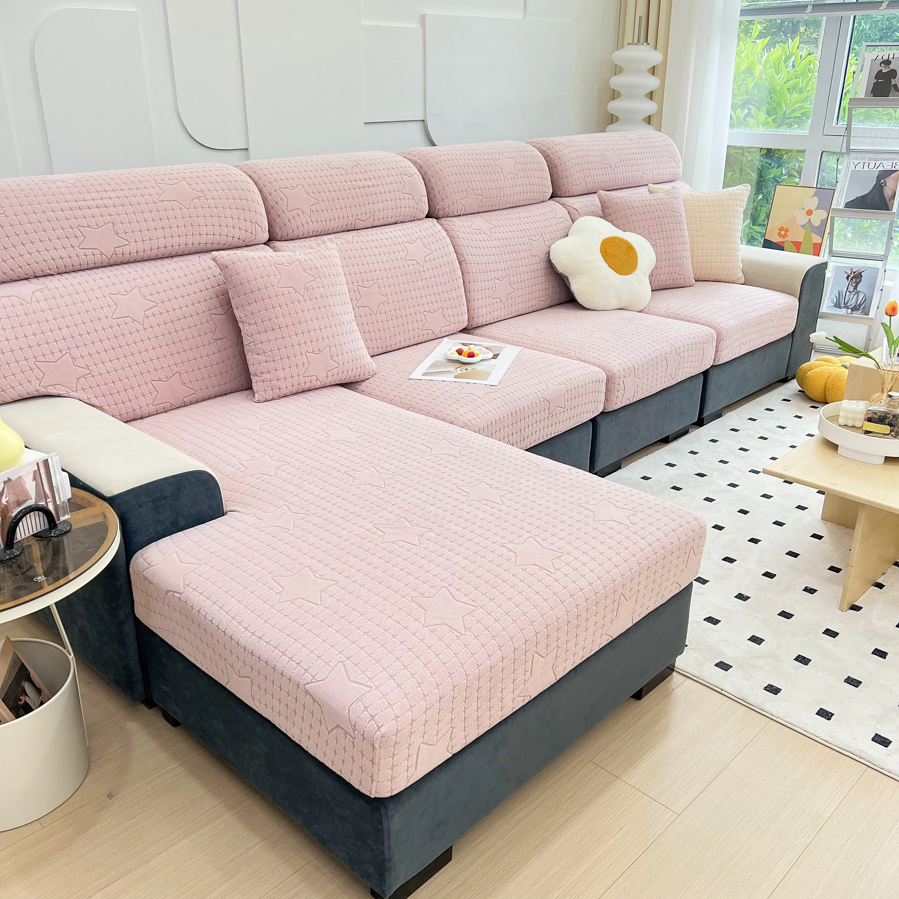 Fleece Fabric Cushion Covers for Sectional Sofas and L-Shaped Couch, Stretch Washable Sofa Seat Covers - Image 29
