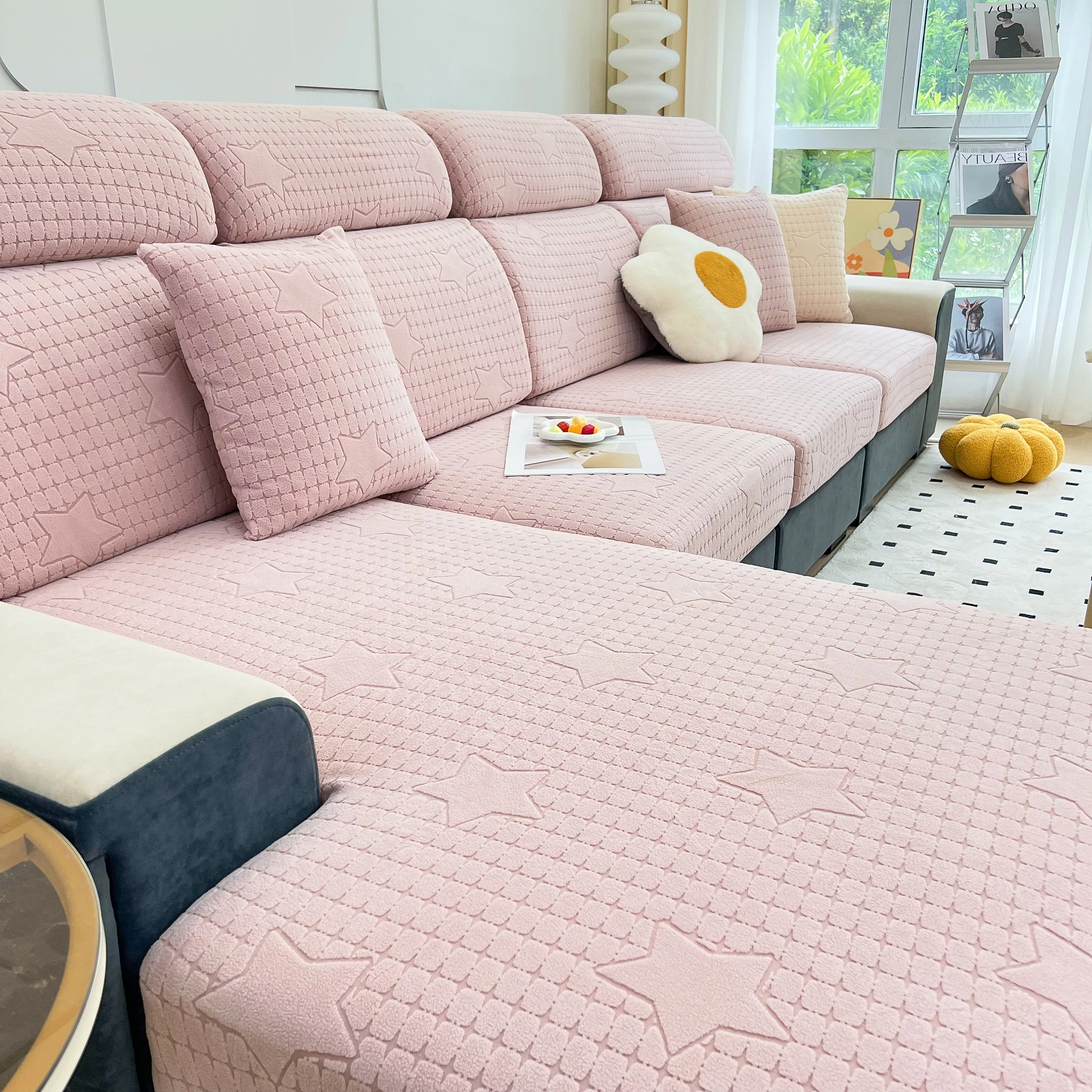 Fleece Fabric Cushion Covers for Sectional Sofas and L-Shaped Couch, Stretch Washable Sofa Seat Covers - Image 32